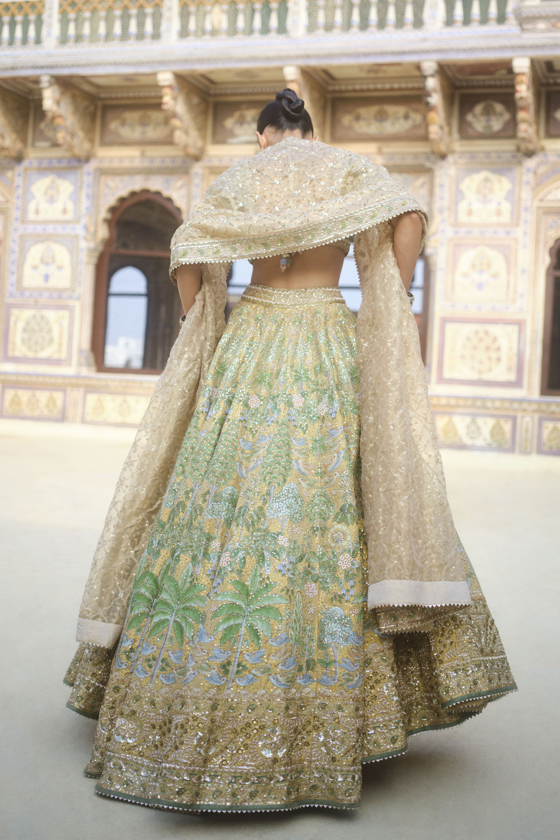 Avasa Hand-painted Pichhwai Silk Lehenga Set - Gold