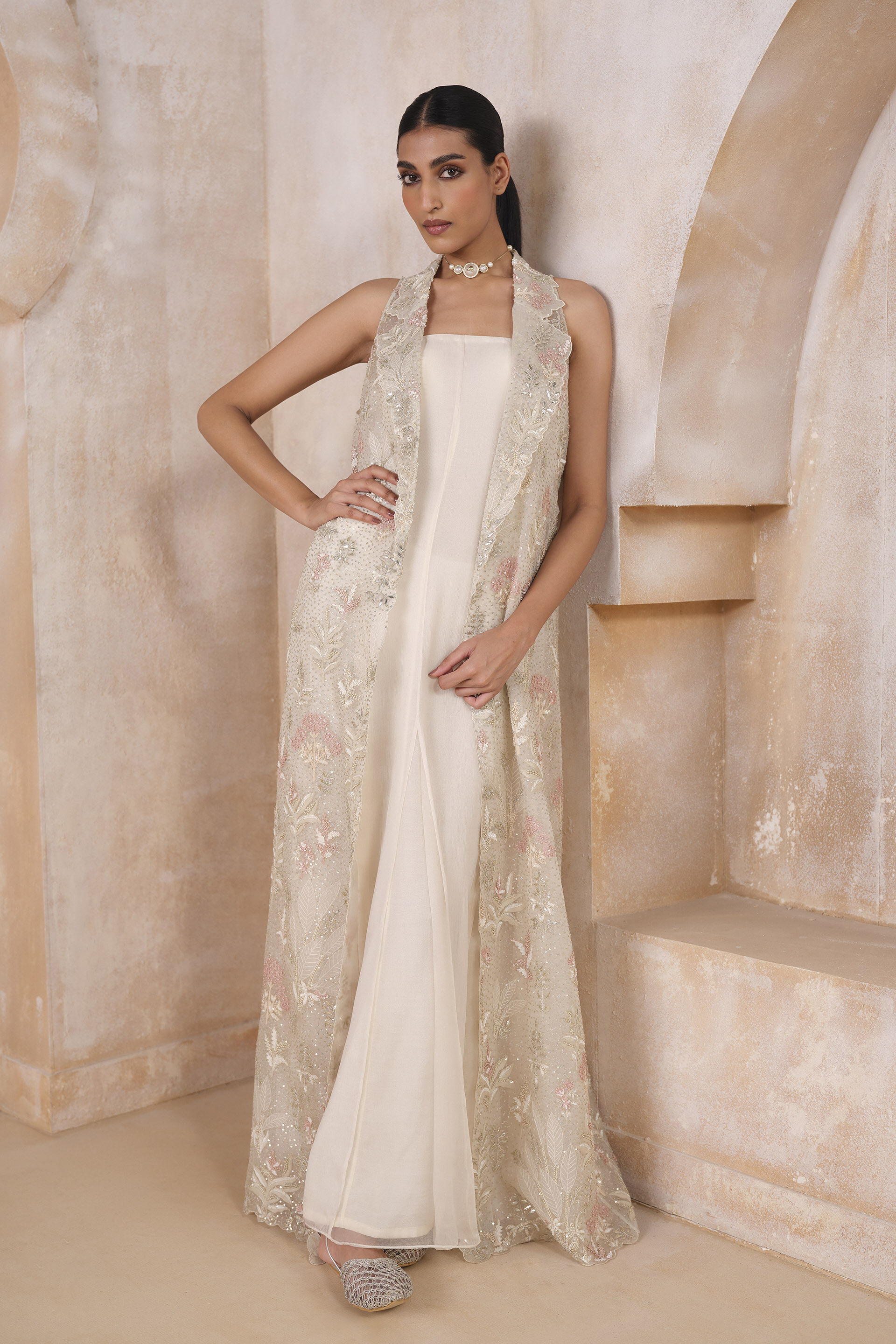 Numa Embroidered Jacket Set - Ivory, Ivory, image 1