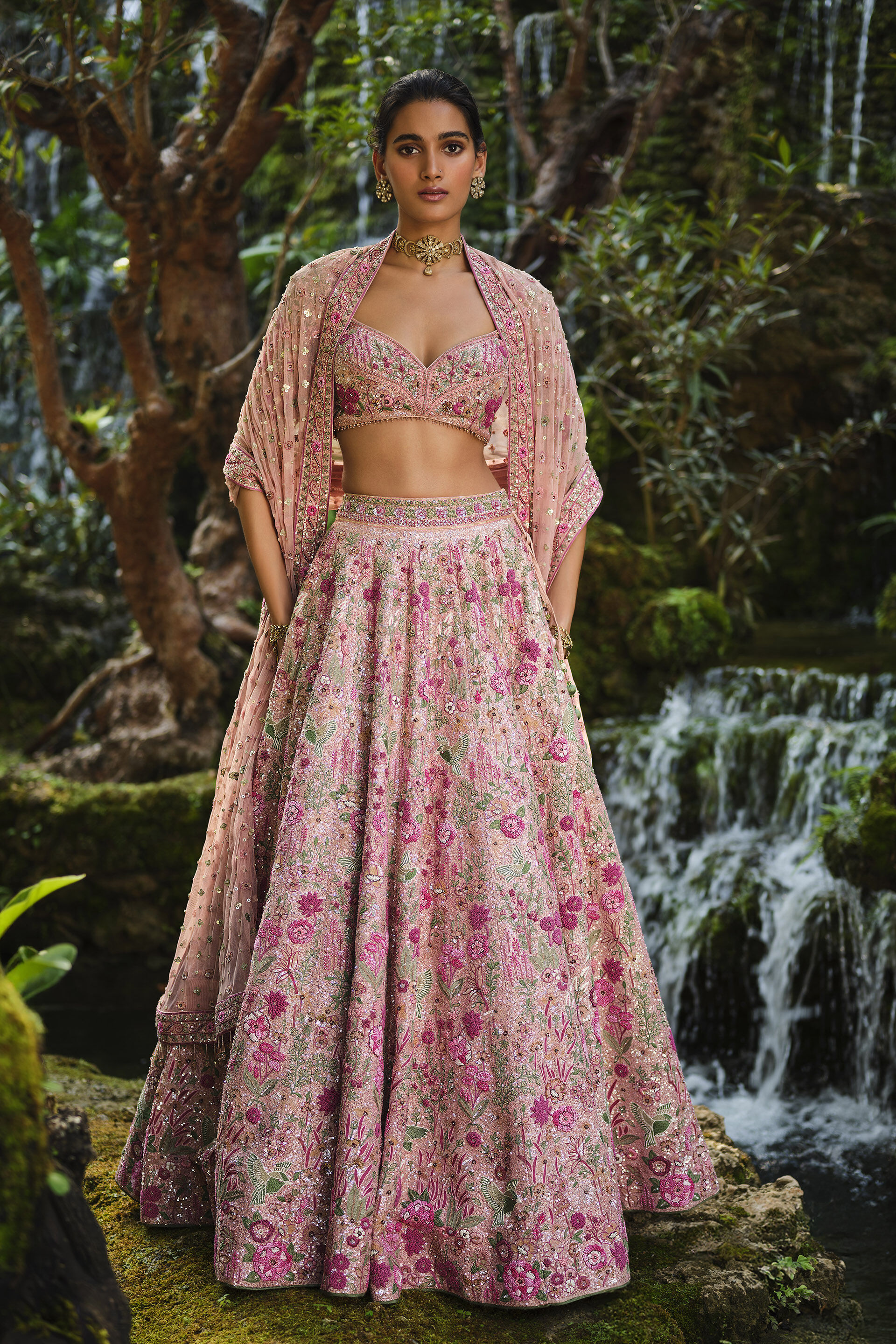 Florarose Embroidered Silk Lehenga Set - Blush