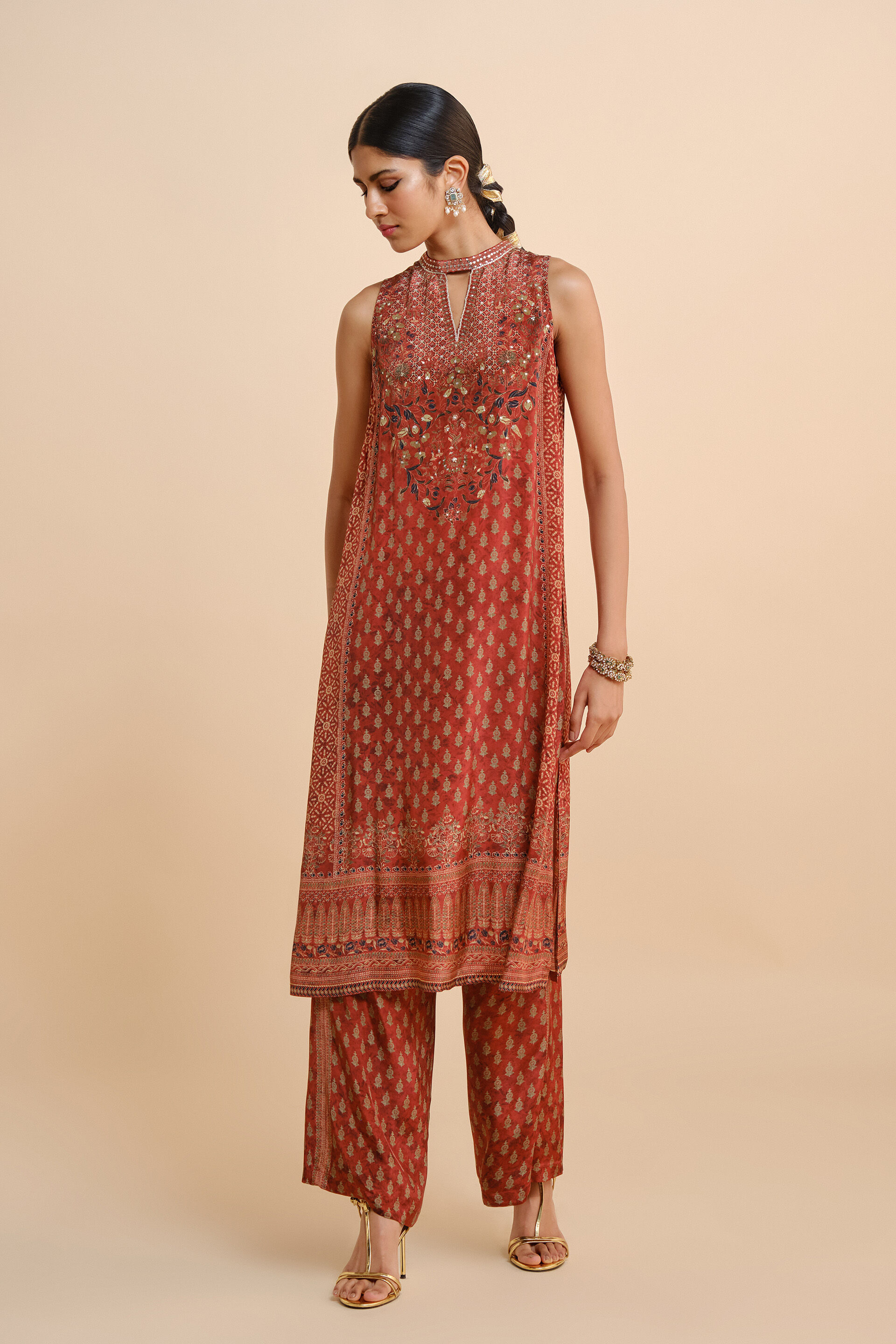 Emira A-line Kurta Set - Red