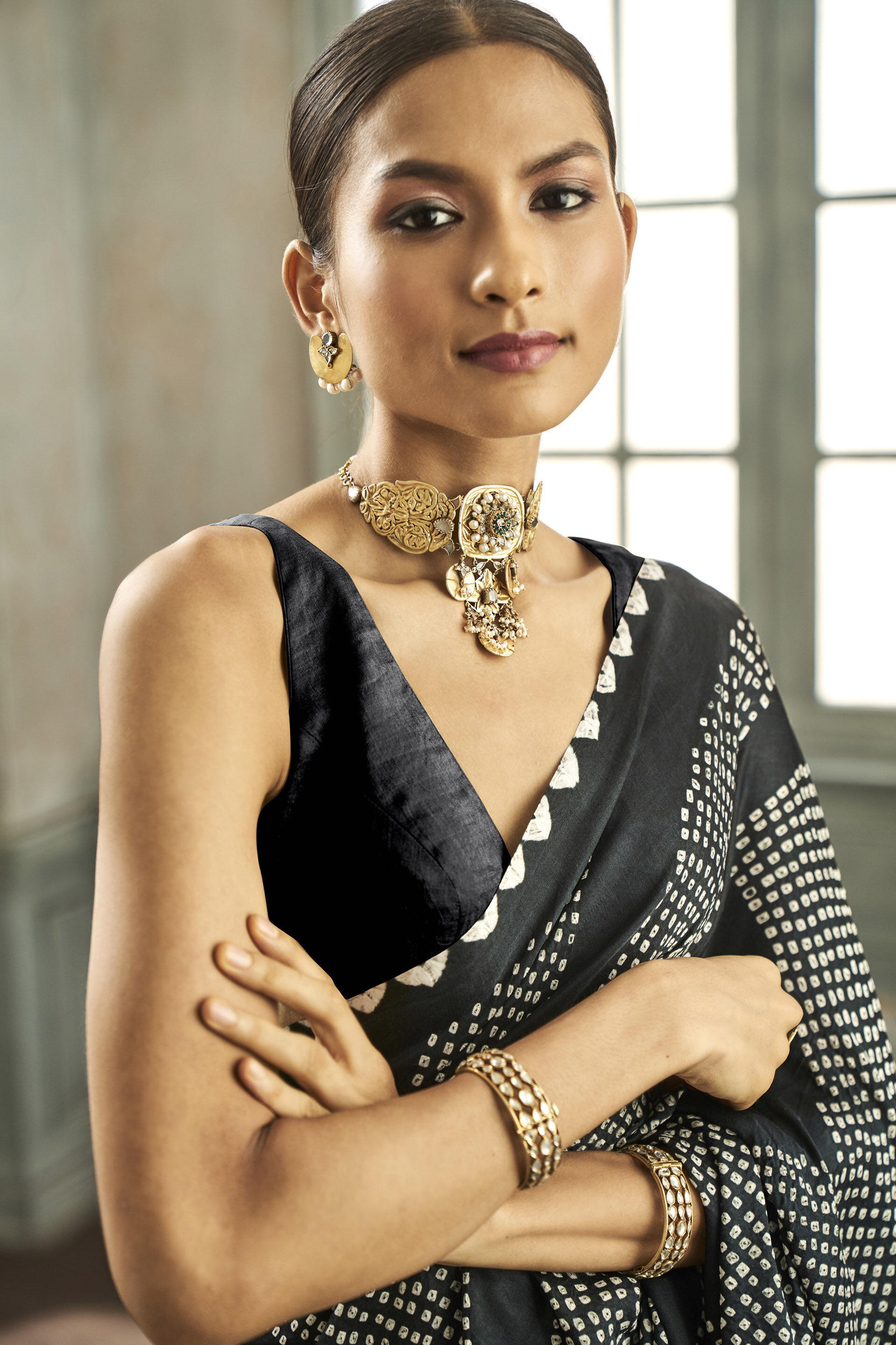 Deetya Bandhani Silk Saree - Black, Black, image 6