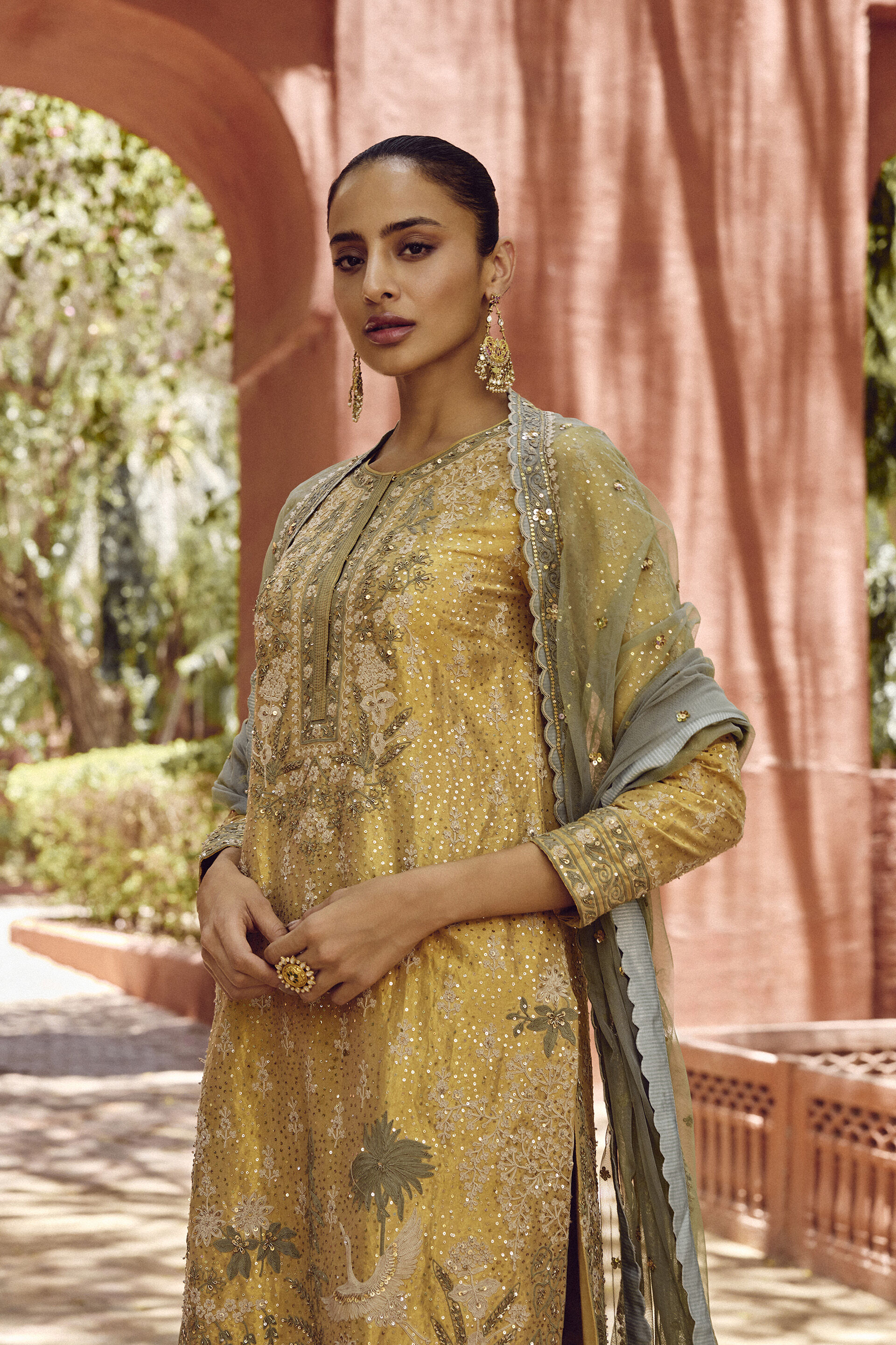 Ikshita Embroidered Silk Suit Set - Gold, Gold, image 3