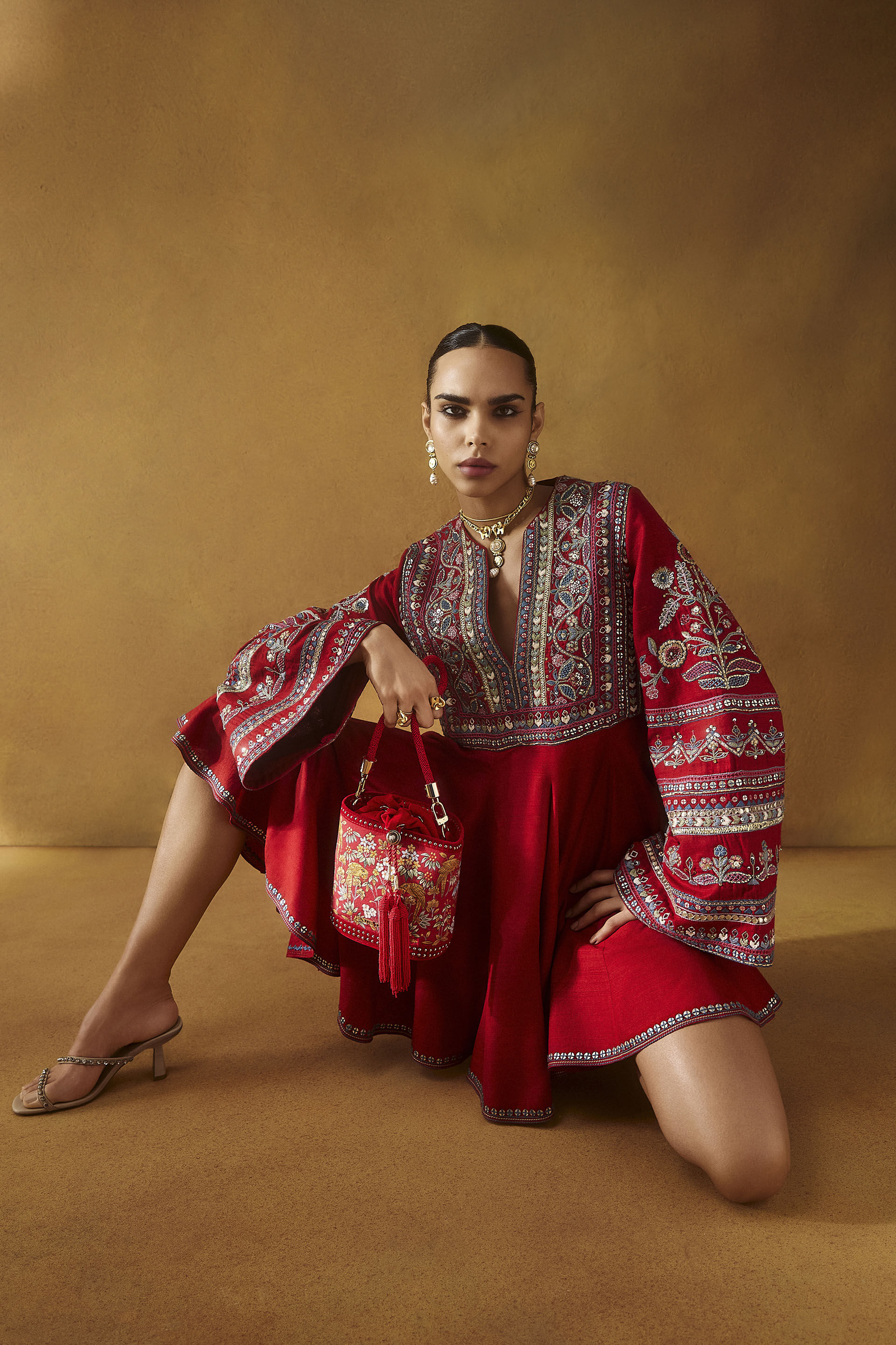 Pichhwai Bucket Bag - Scarlet Red, Red, image 5