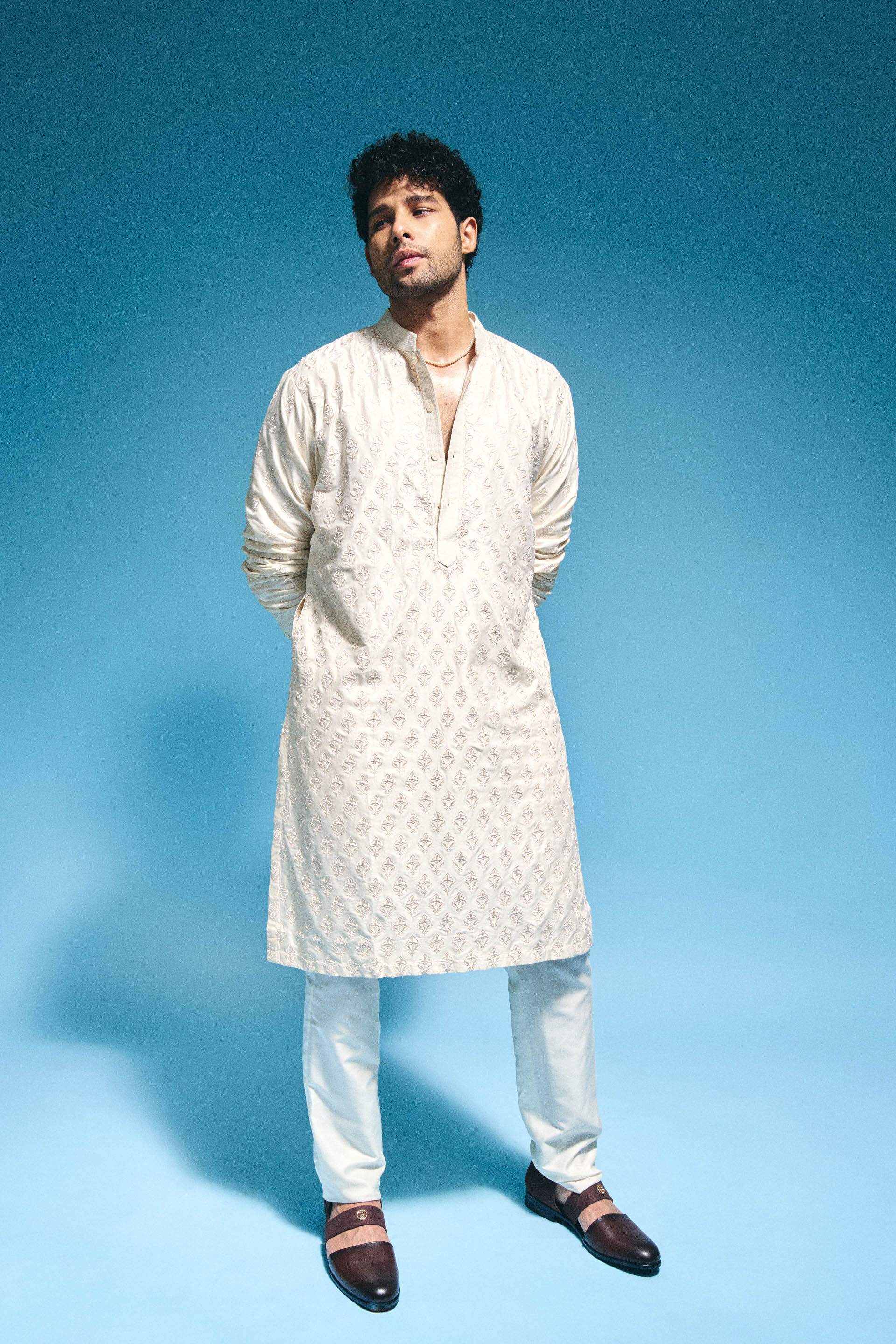 Subhranshu Embroidered Silk Kurta - Ivory