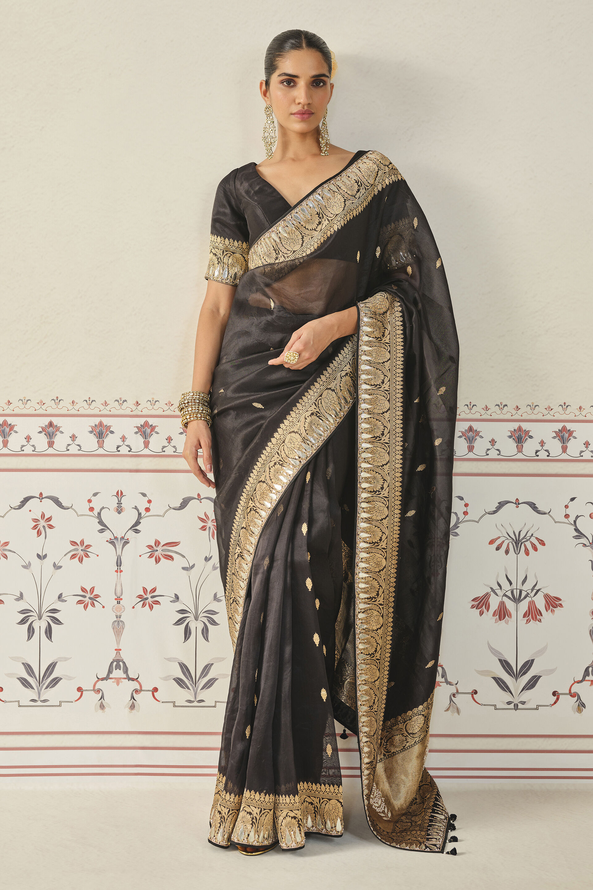 Ulka Handwoven Benarasi Saree Set, Black, image 1