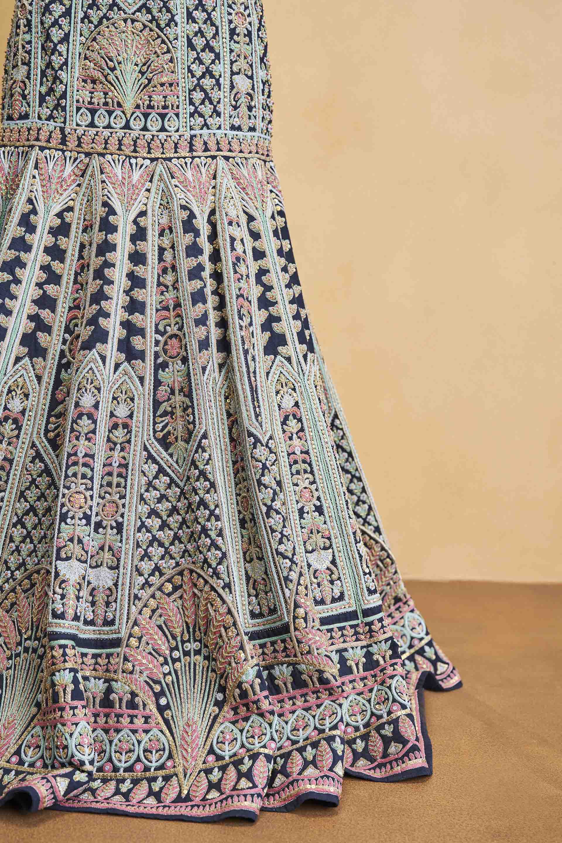 Nocturnal Melody Silk Zari Skirt Set - Blue, Blue, image 7