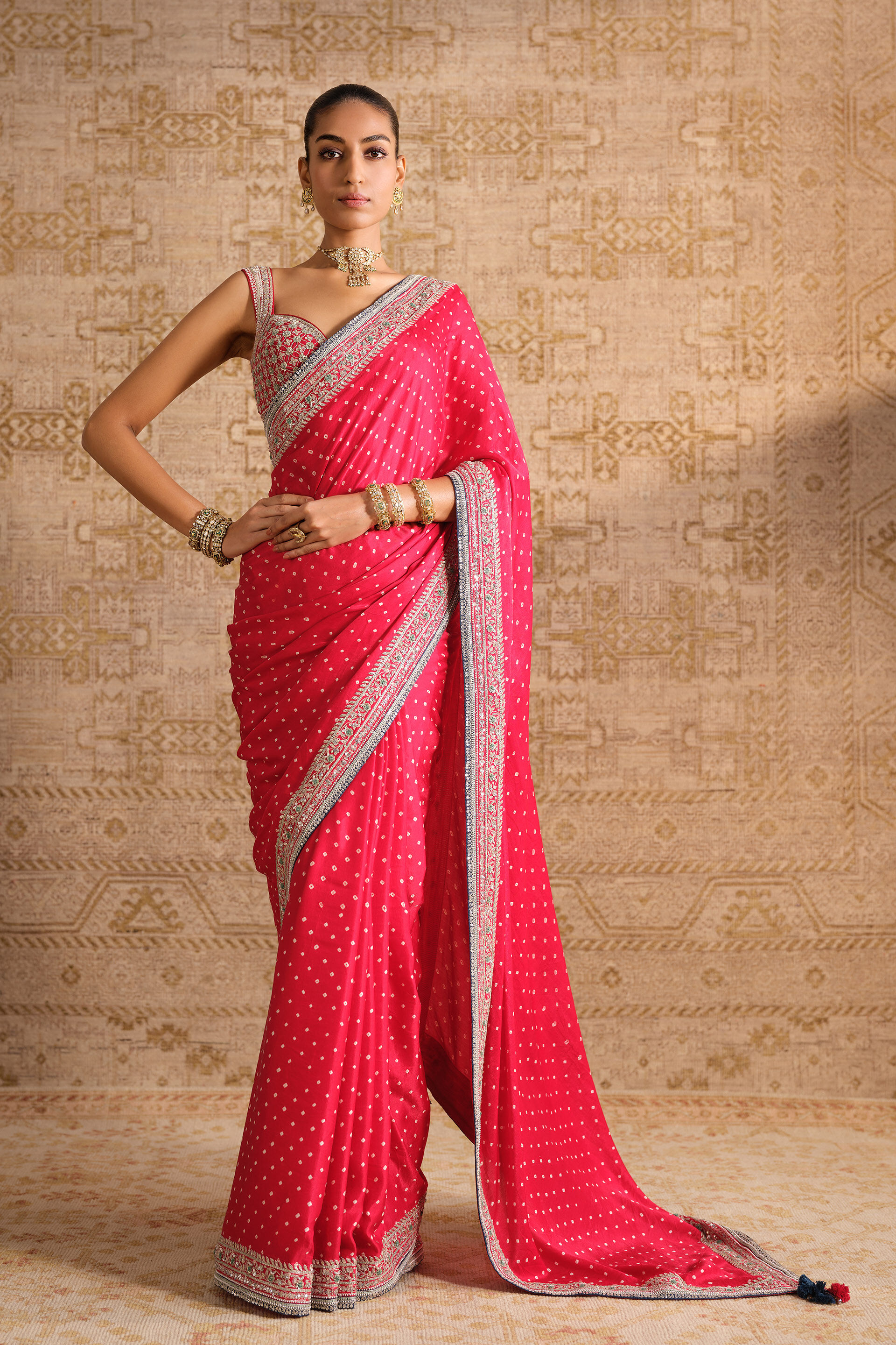 Sulohita Handcrafted Bandhani Silk Saree - Red, Red, image 3