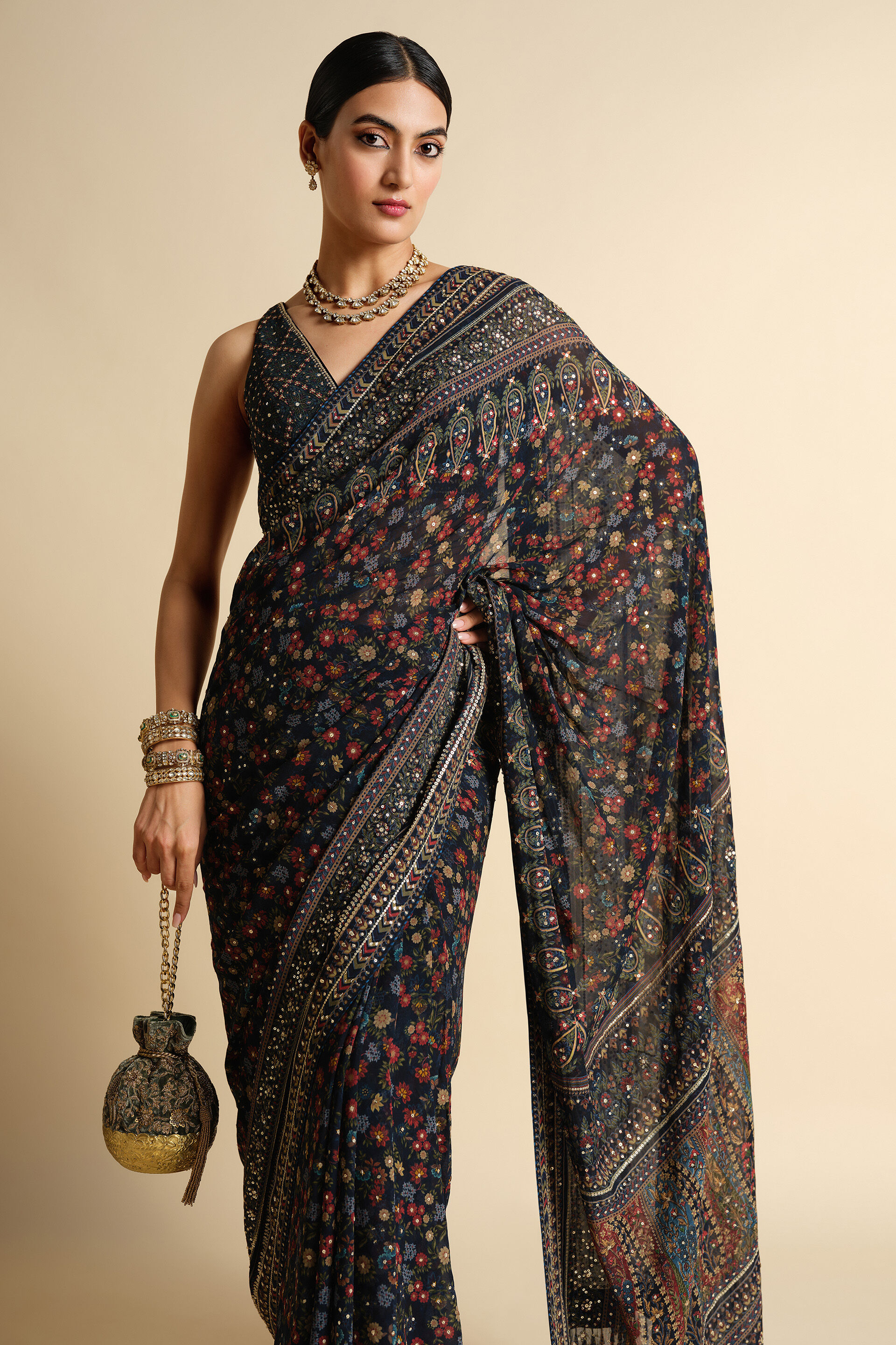 Amalaka Sequin Georgette Saree - Blue, Blue, image 4