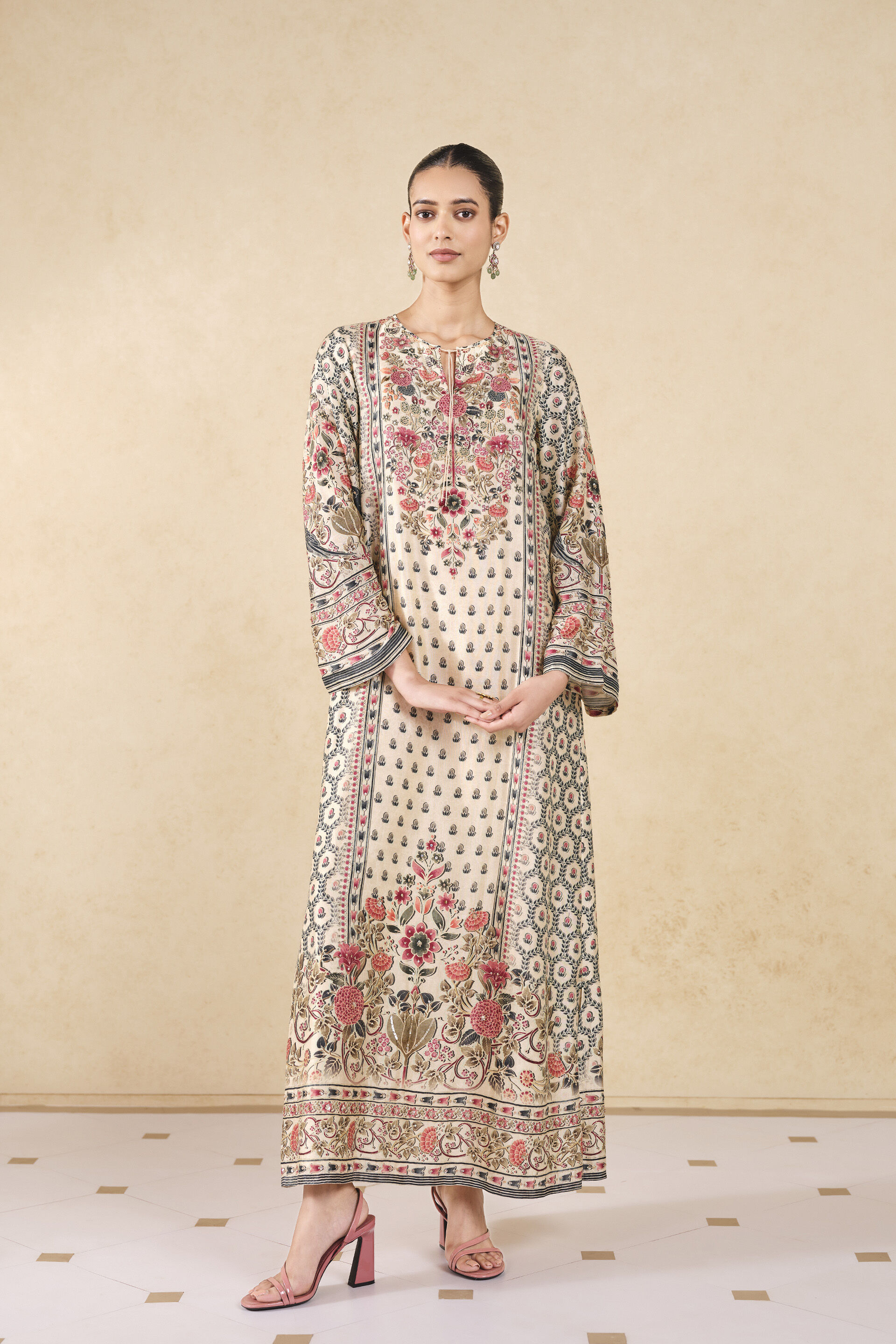 Elia Printed Silk Kaftan - Ivory