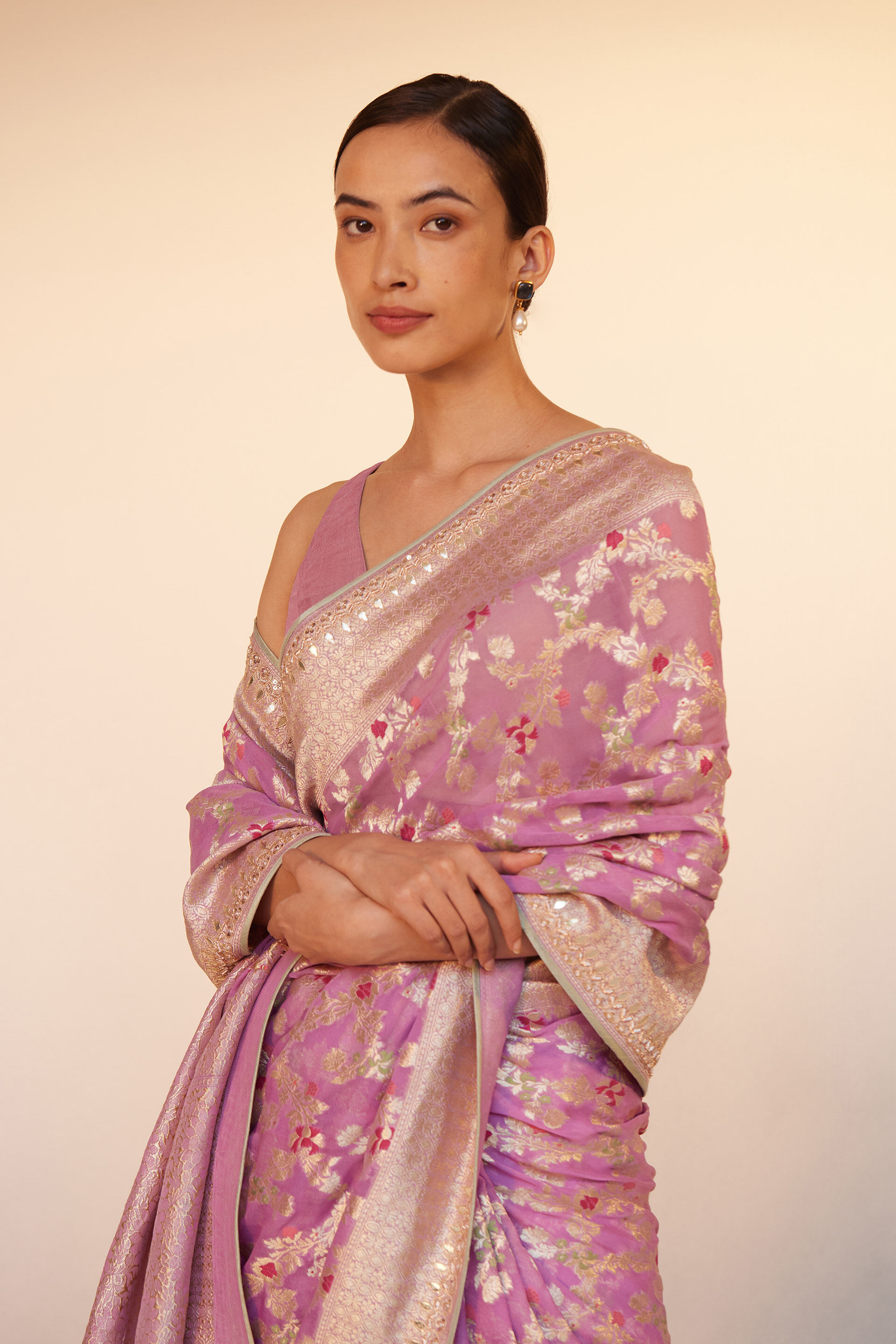 Nitara Benarasi Silk Saree - Lilac, Lilac, image 5