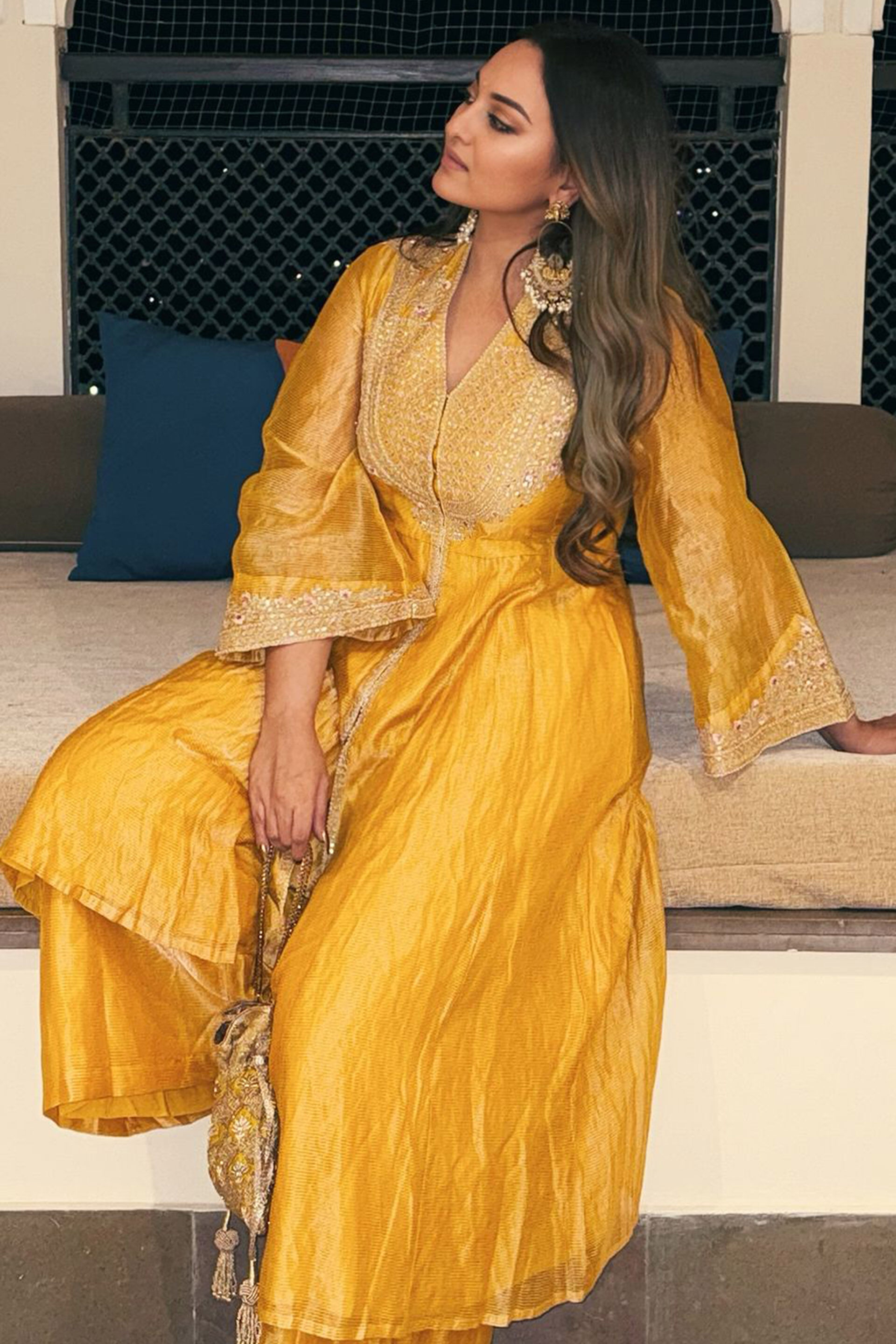 Azha Embroidered Zardozi Silk Jacket Set - Yellow, , image 3