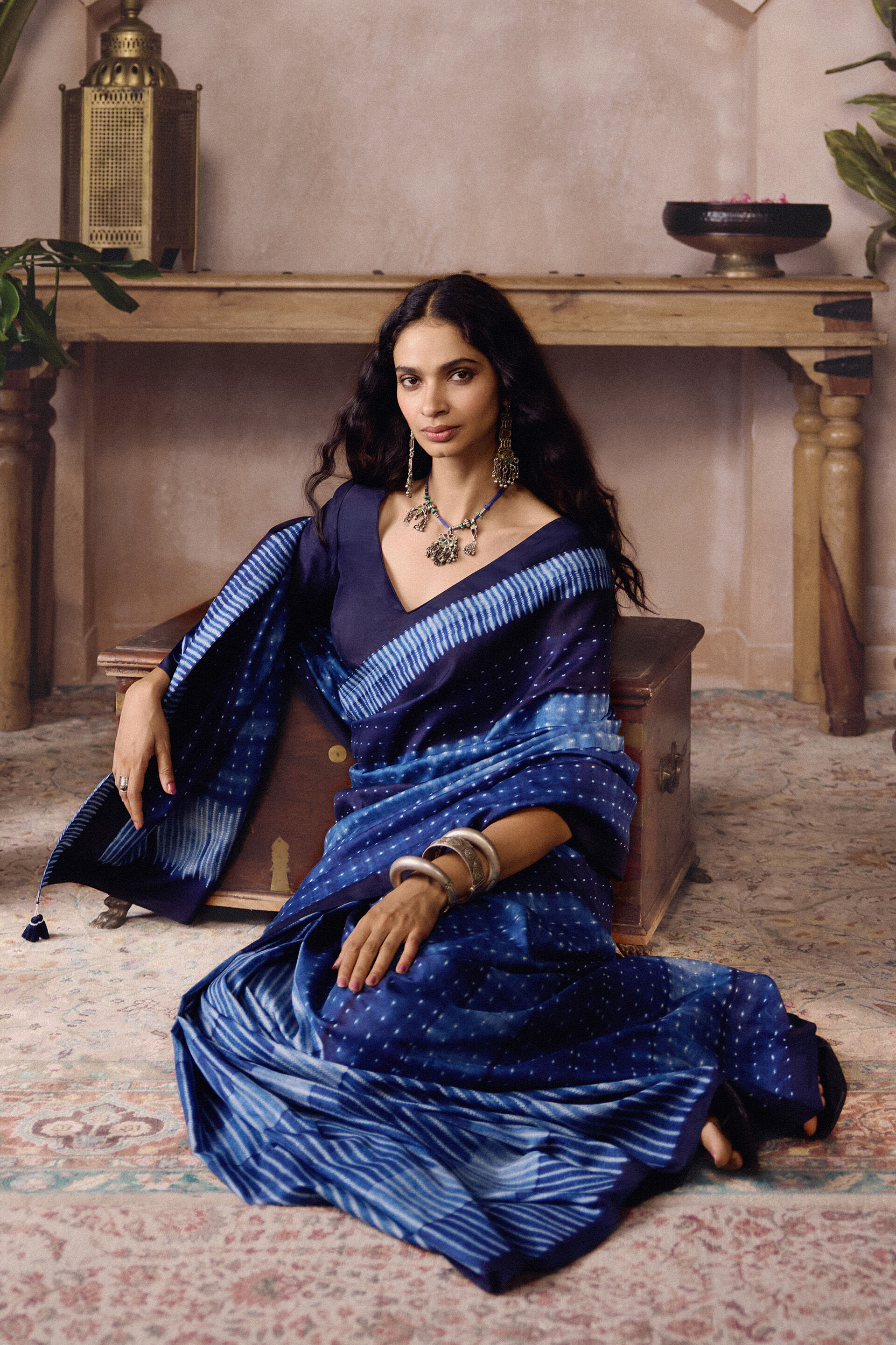 Tohora Handcrafted Shibori Silk Saree - Indigo, Indigo, image 3