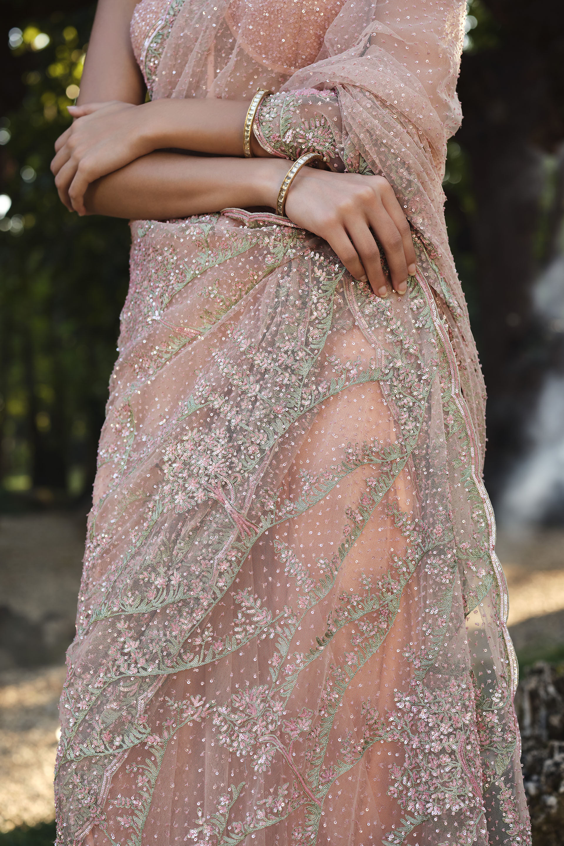 Roseway Embroidered Saree - Blush, Multi Color, image 10