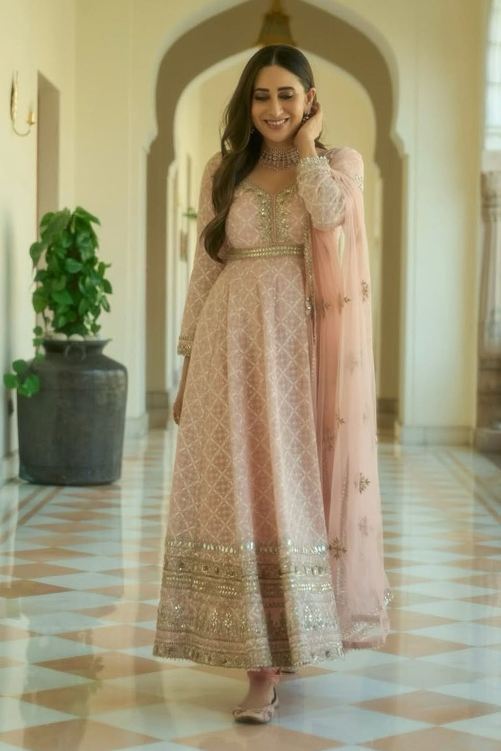 Aaloka Embroidered Georgette Anarkali Set - Blush, , image 1