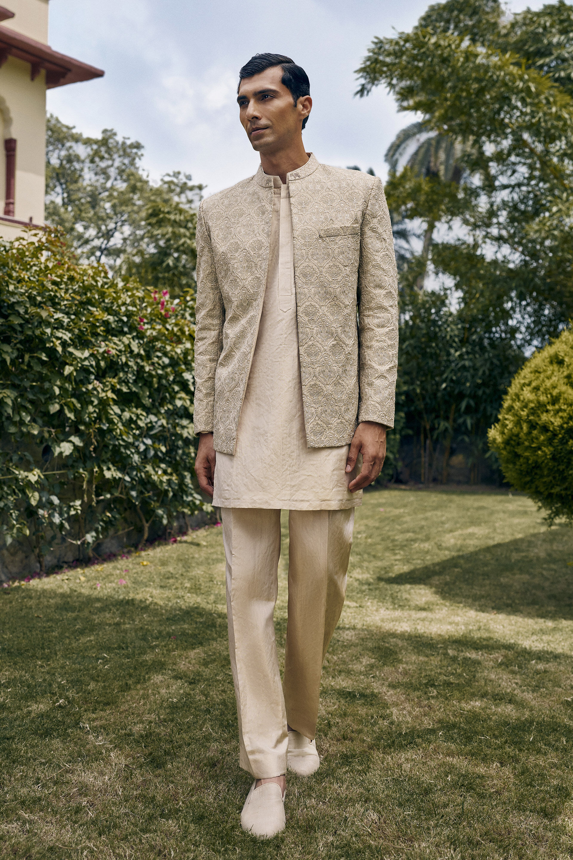 Hymn Embroidered Sherwani - Gold, Gold, image 1