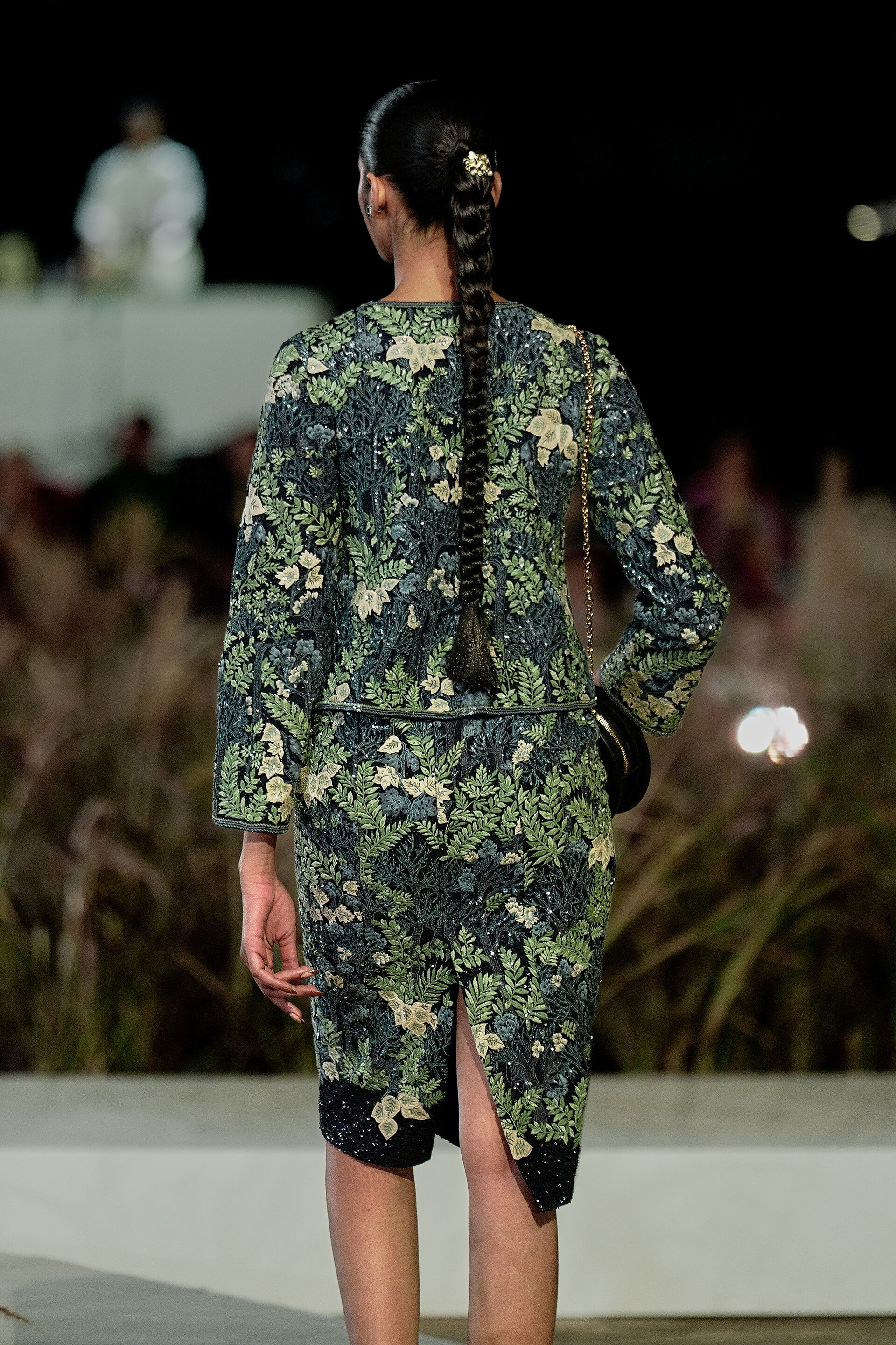 Auralis Embroidered Silk Skirt Set - Blue