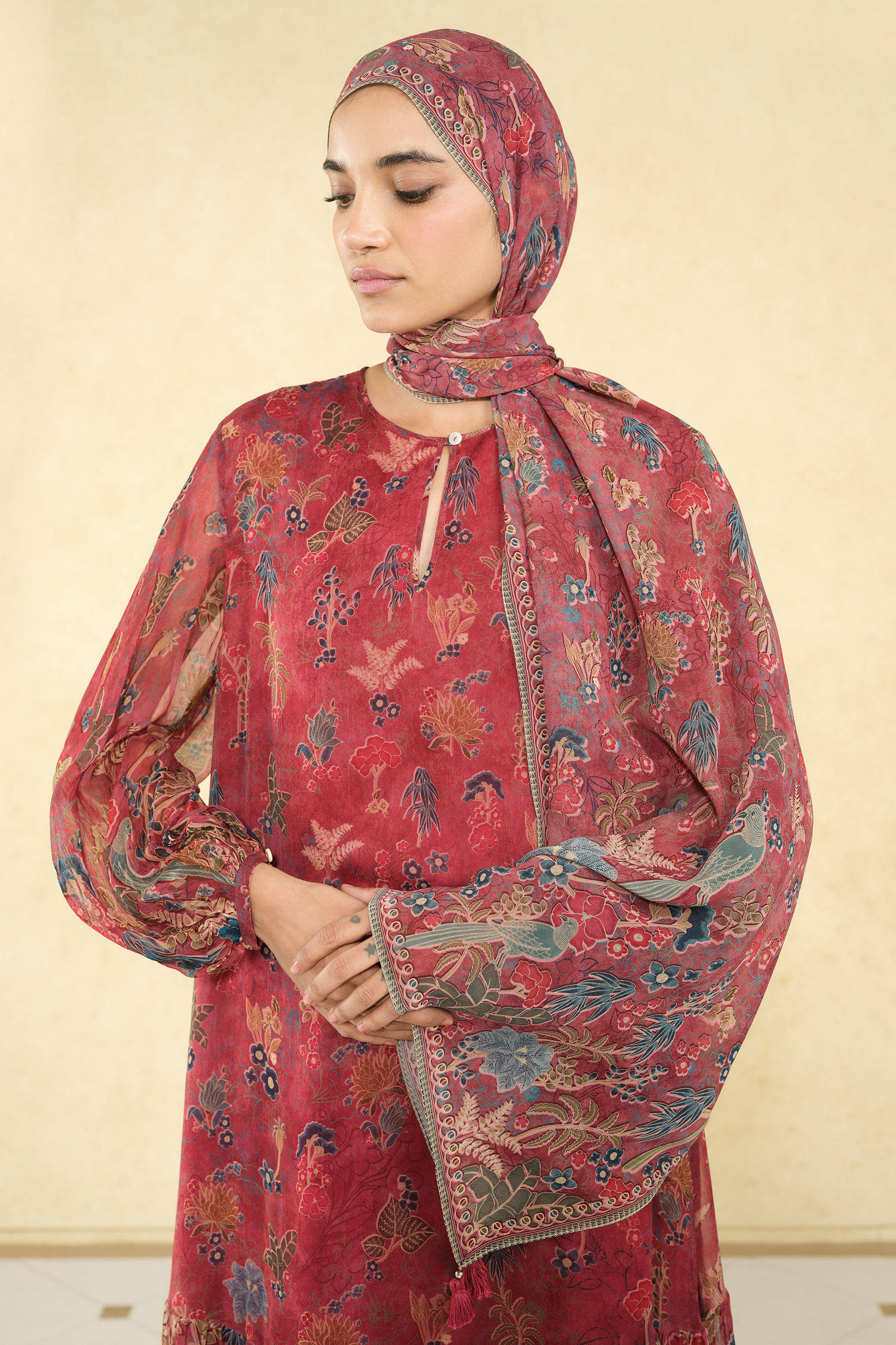 Rehma Printed Stole - Red