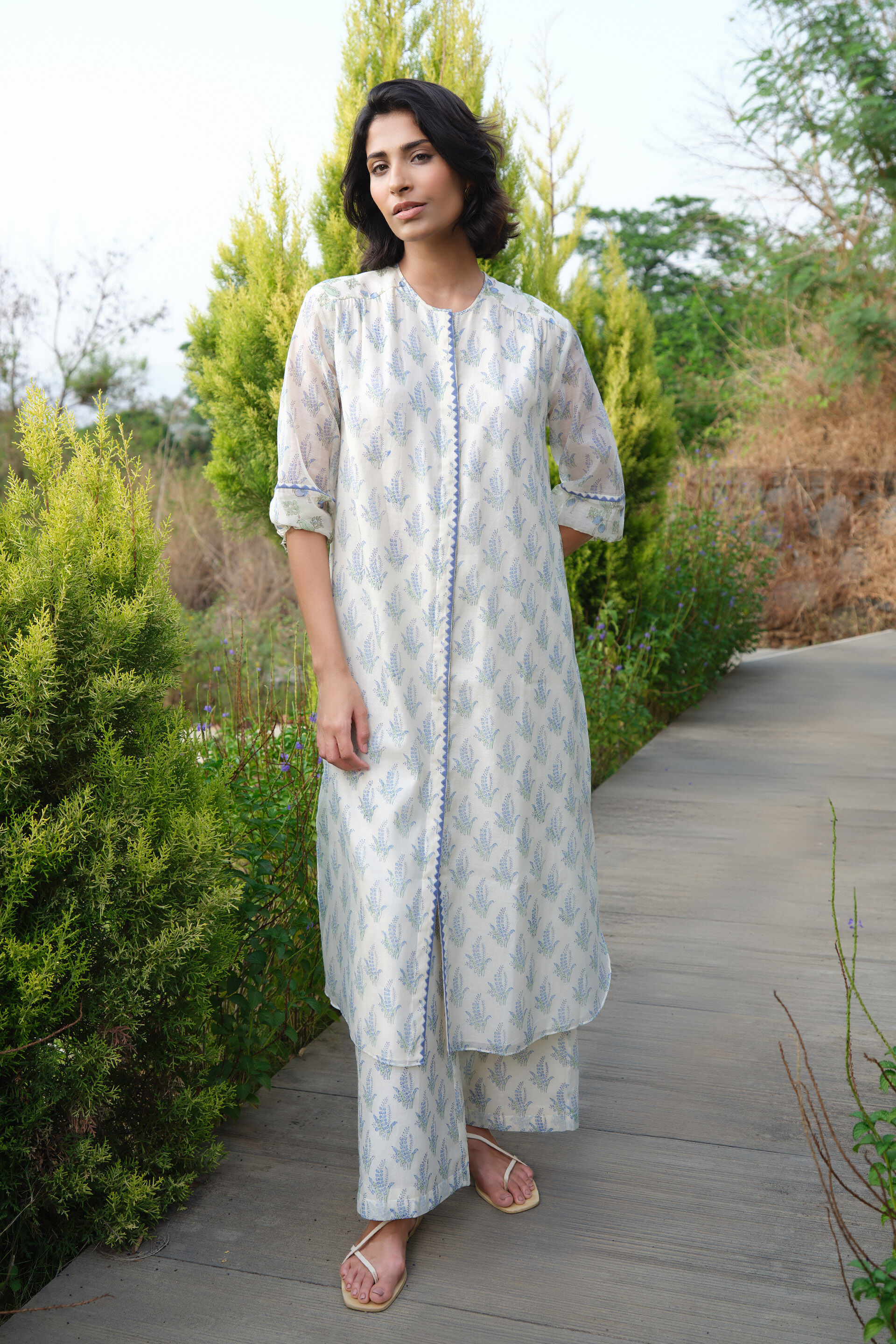 Ansley Hand-block Printed Mul Co-ord - White, White, image 3