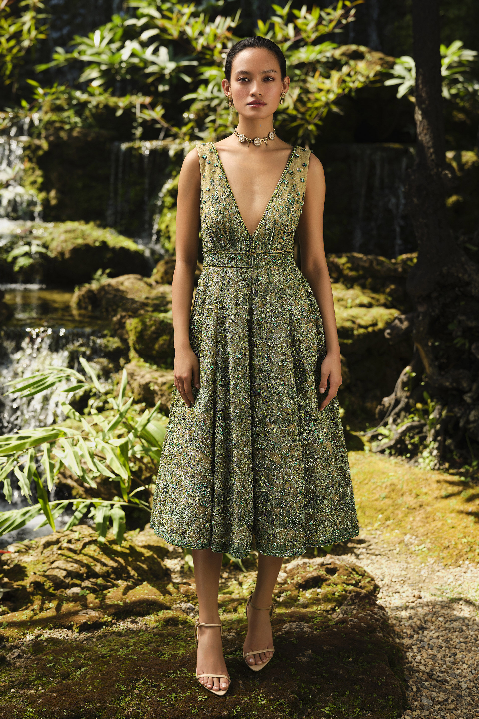 Grassland Embroidered Dress - Green