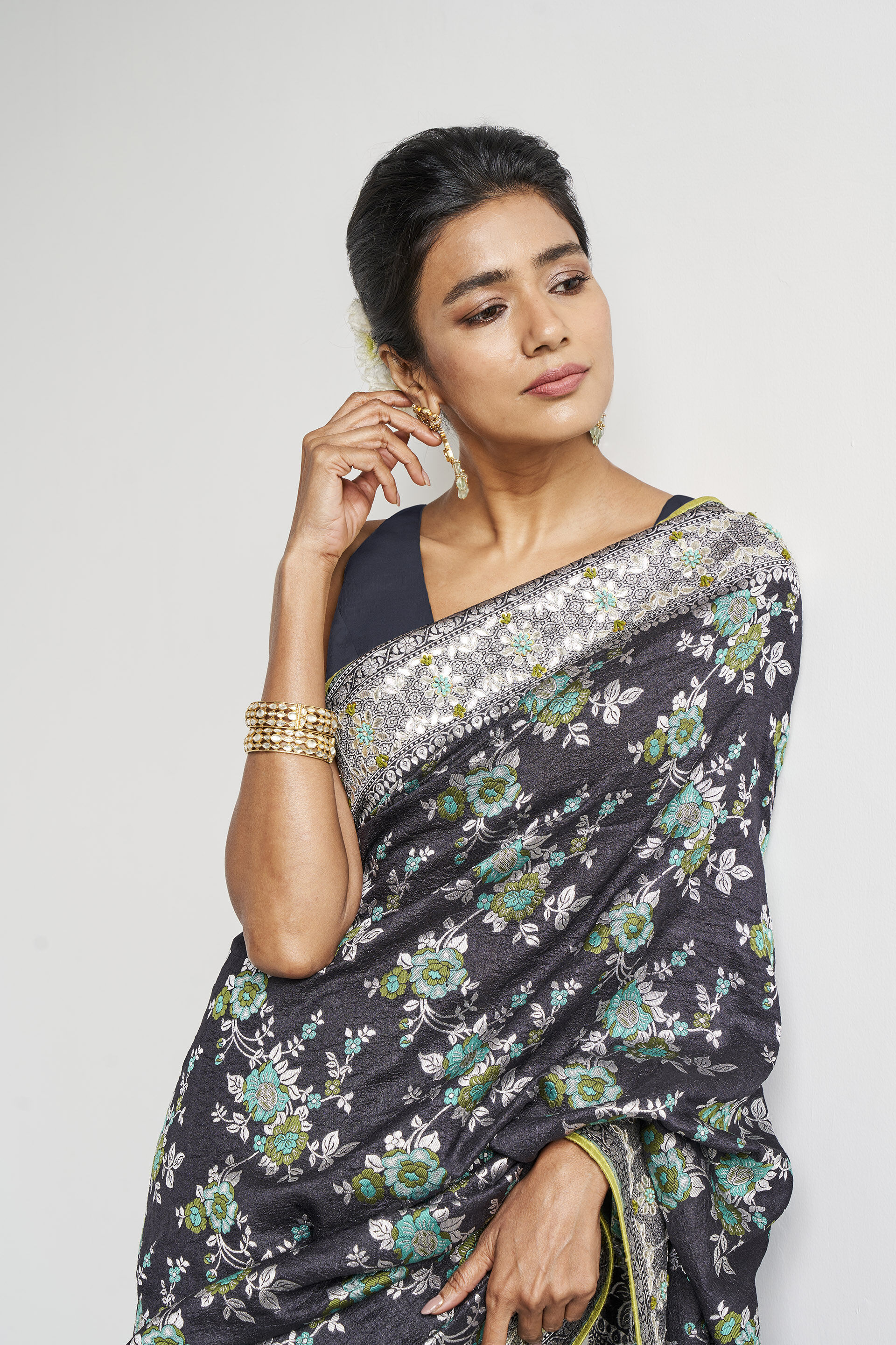 Meha Benarasi Saree - Black, Black, image 5