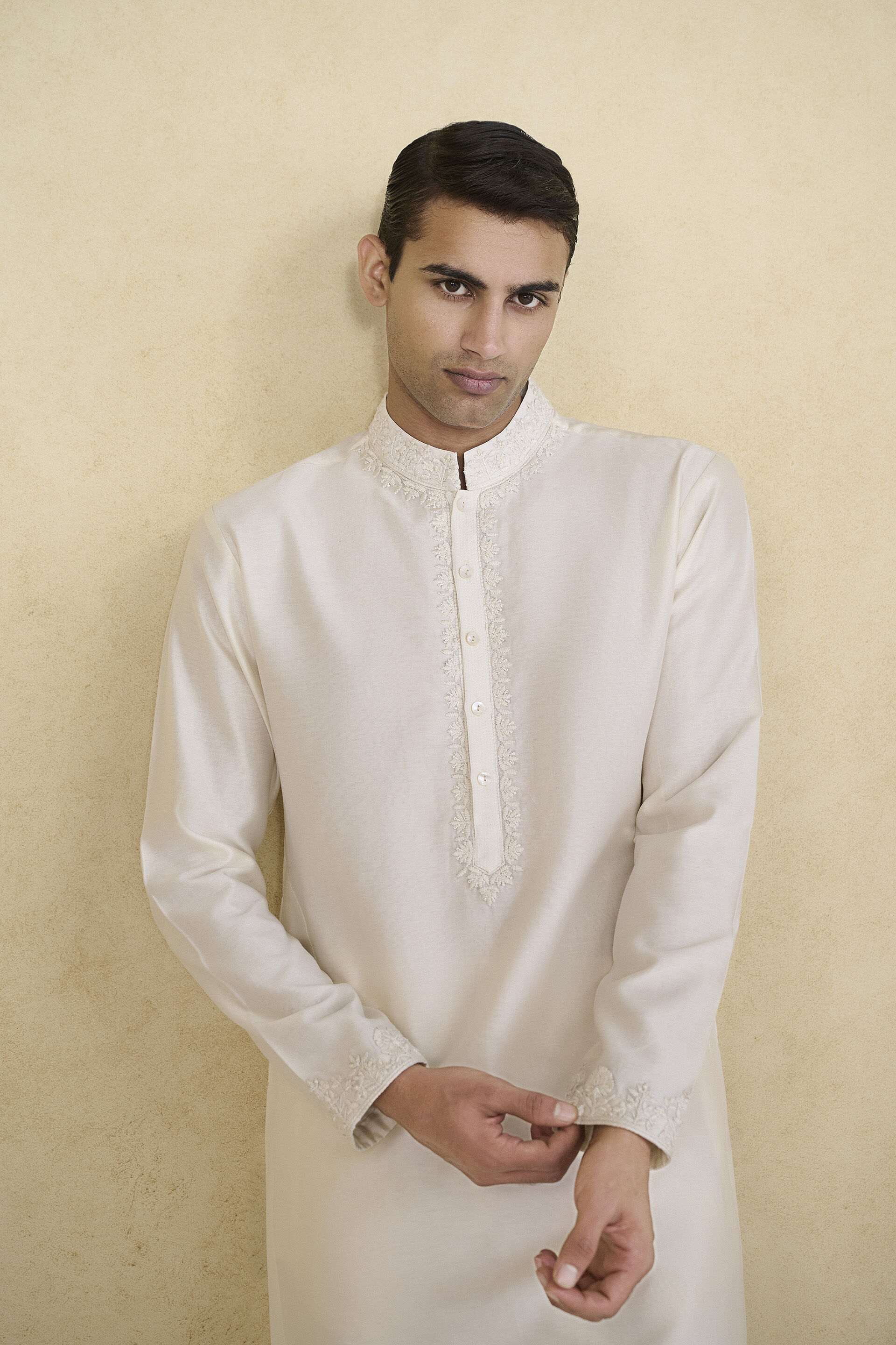 Isharv Embroidered Chanderi Silk Kurta Ivory
