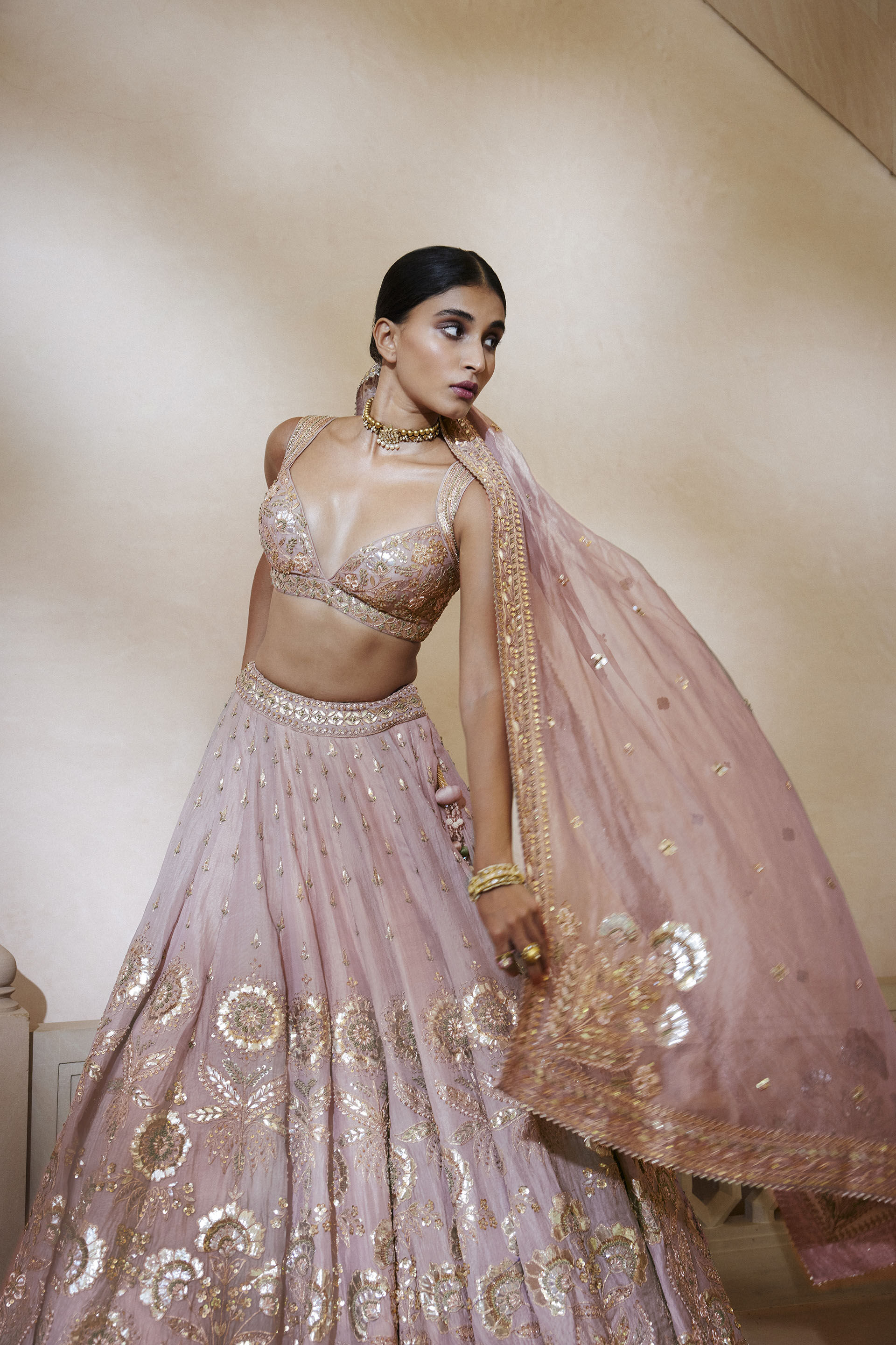 Sitara Resham & Gota Patti Silk Lehenga - Blush, Blush, image 3