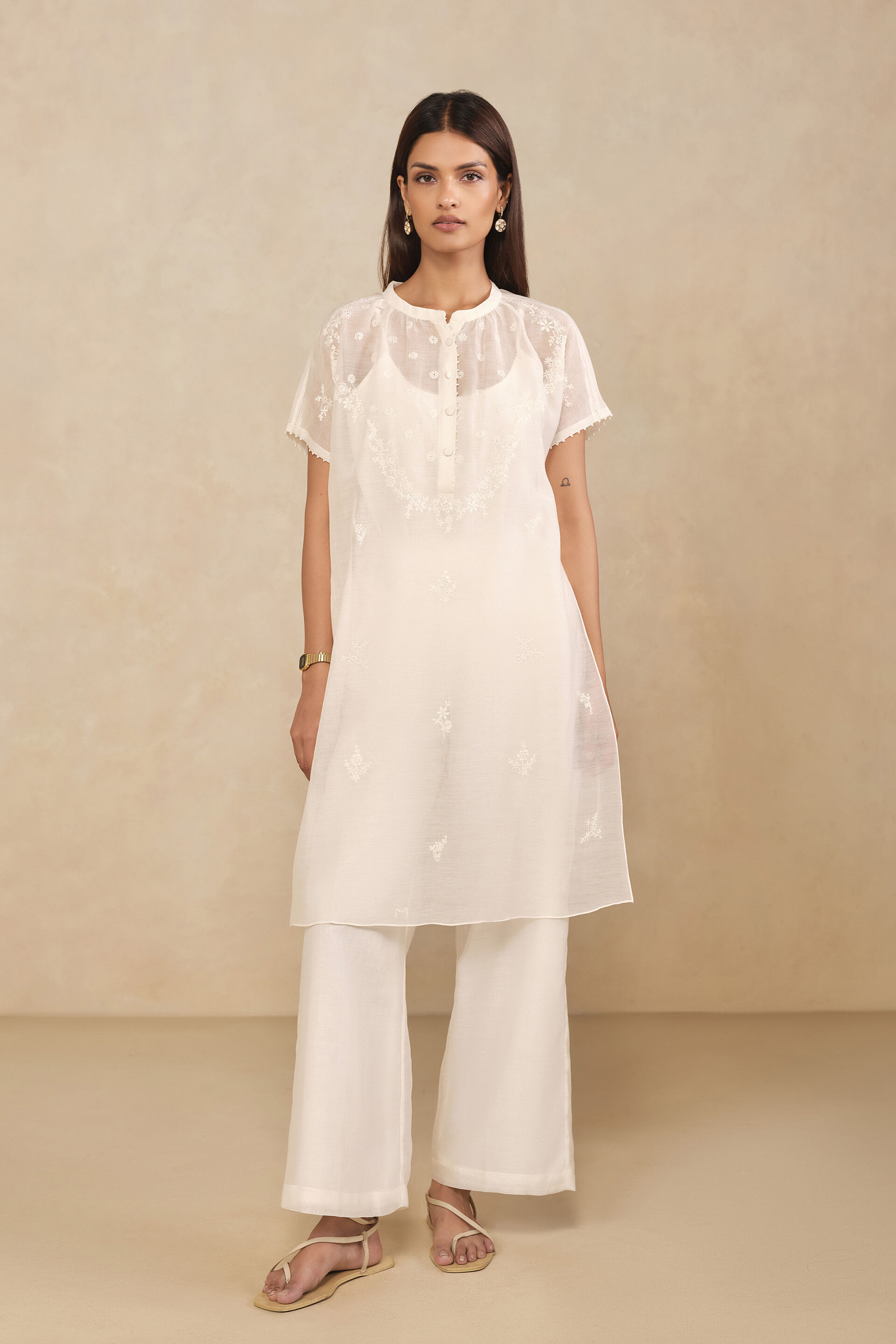 Haiku Hand-embroidered Chikankari Mul Kurta Set - Ivory