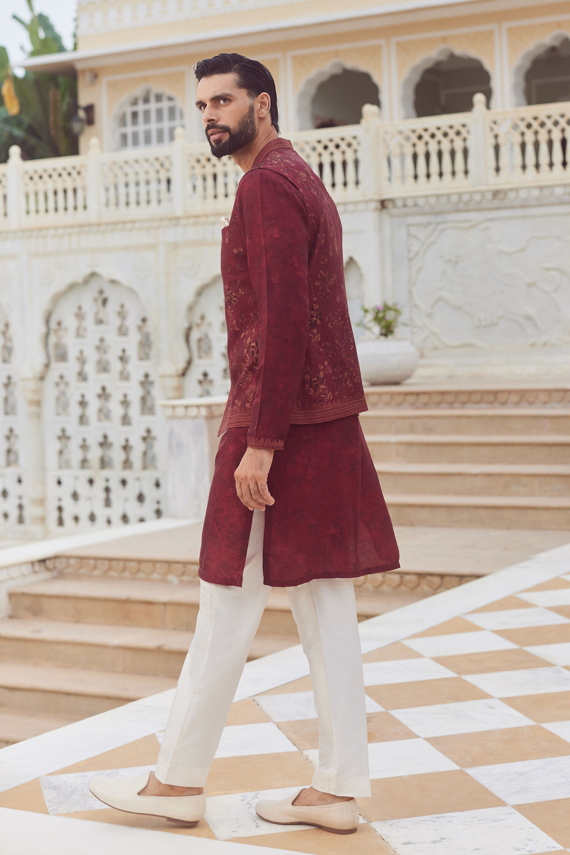 Sohum Silk Nehru Jacket - Wine