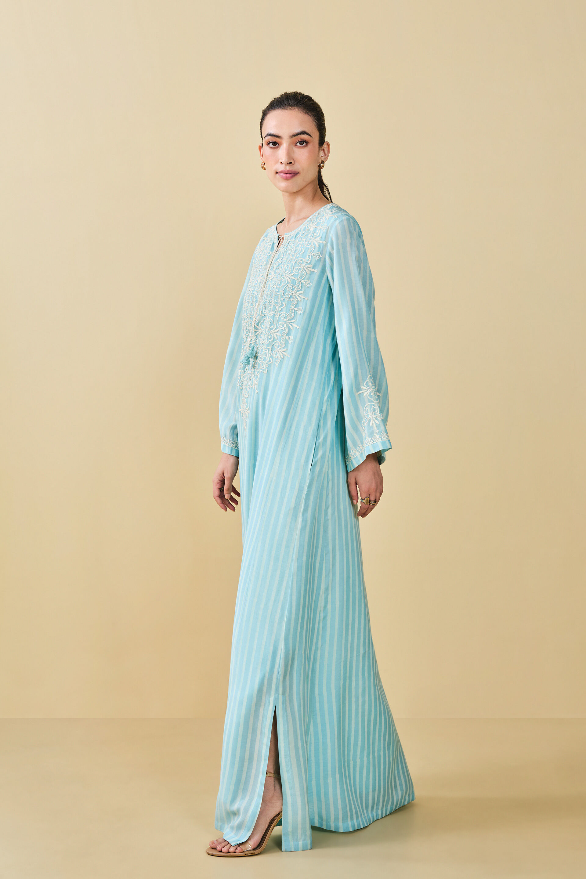 Berry Pluck Hand-block Printed Kaftan - Blue, Blue, image 3