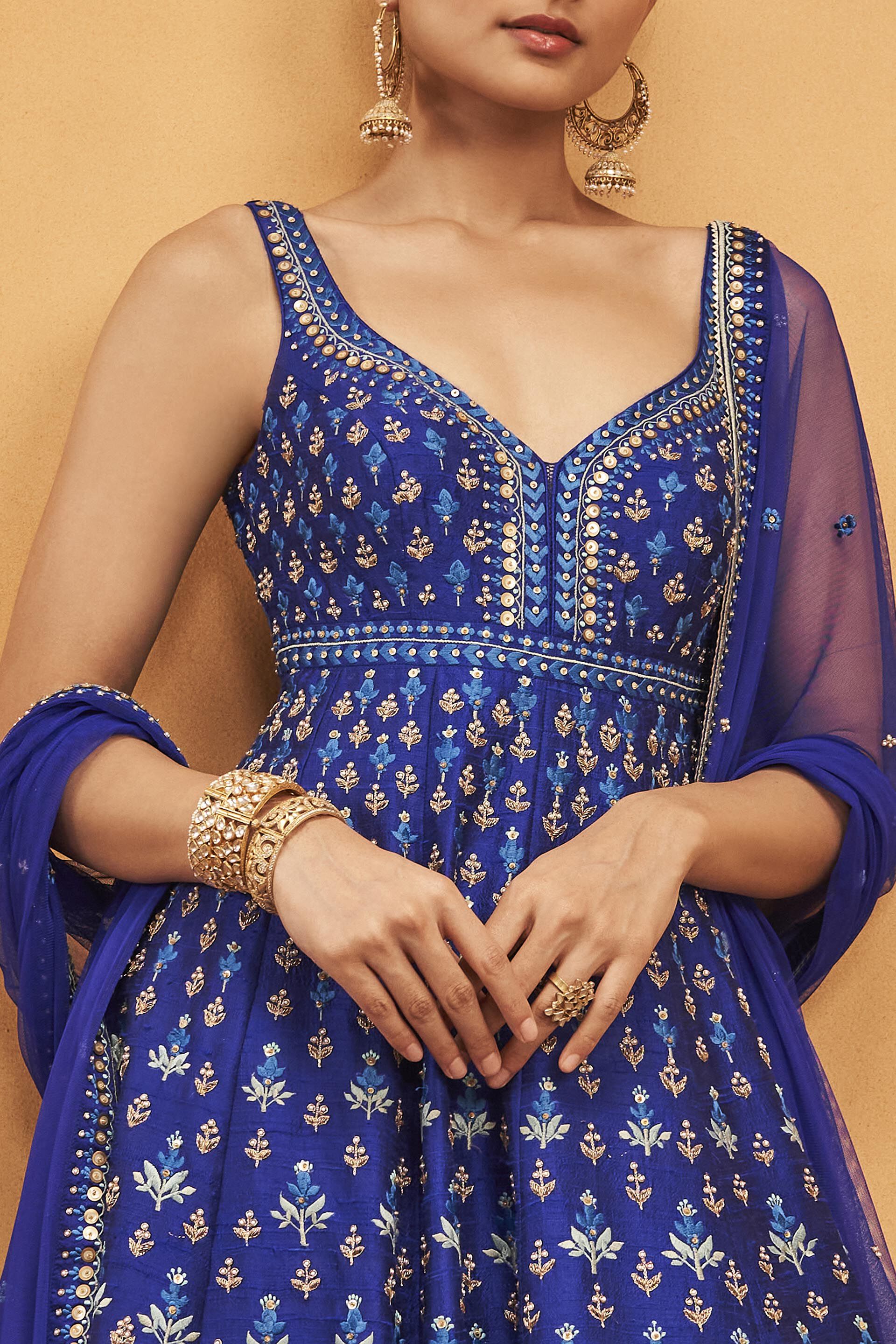 Drisana Embroidered Zardozi Silk Anarkali Set - Ink Blue, Blue, image 3