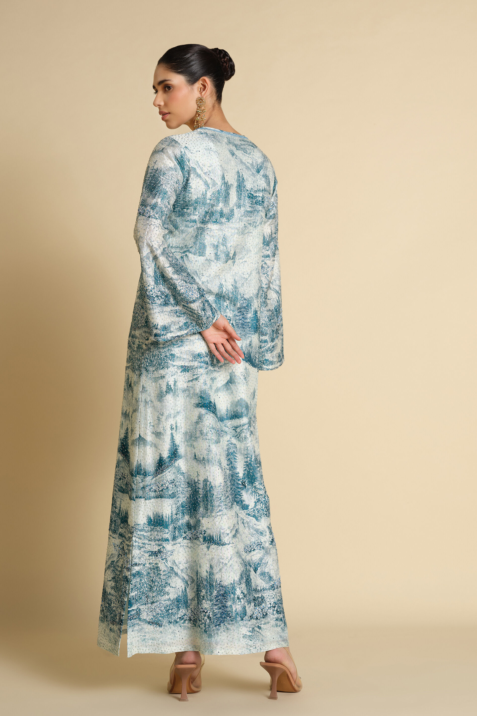 Shahma Printed Silk Kaftan - Powder Blue, Powder Blue, image 2