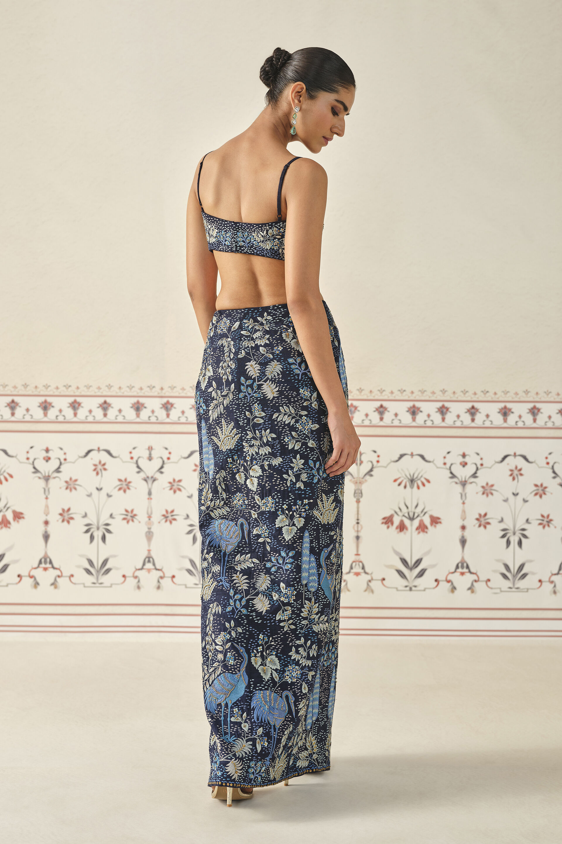 Geosmin Embroidered Zardozi Silk Skirt Set - Blue