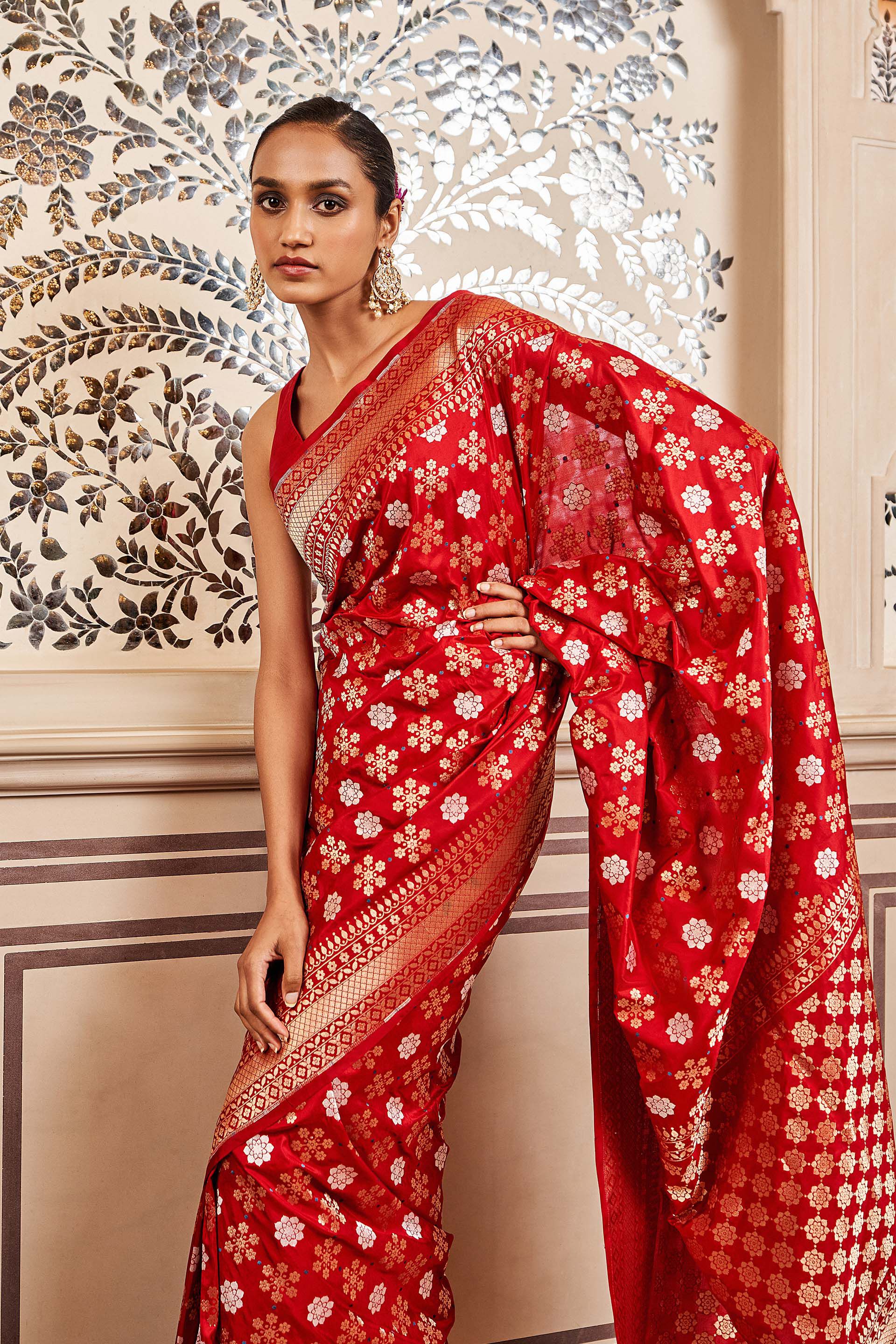 Tvesa Benarasi Saree - Red, Red, image 3