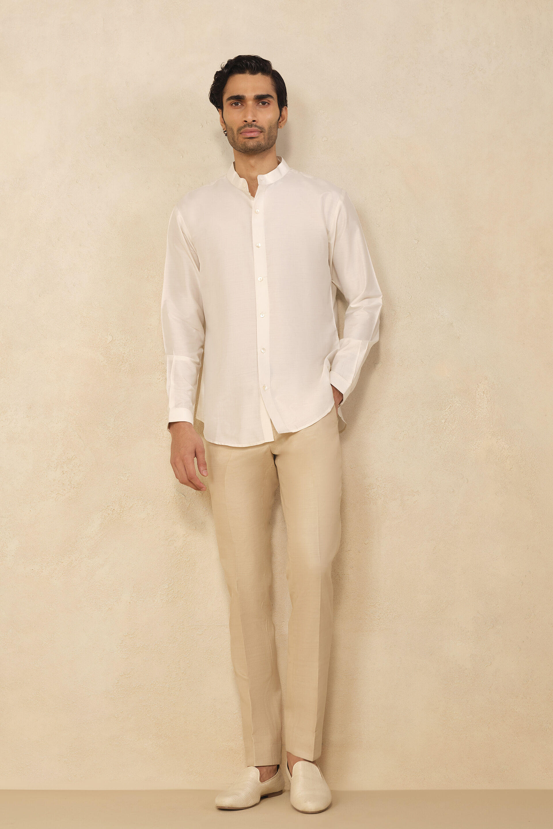 Adnan Silk Shirt- Off White, Off White, image 1