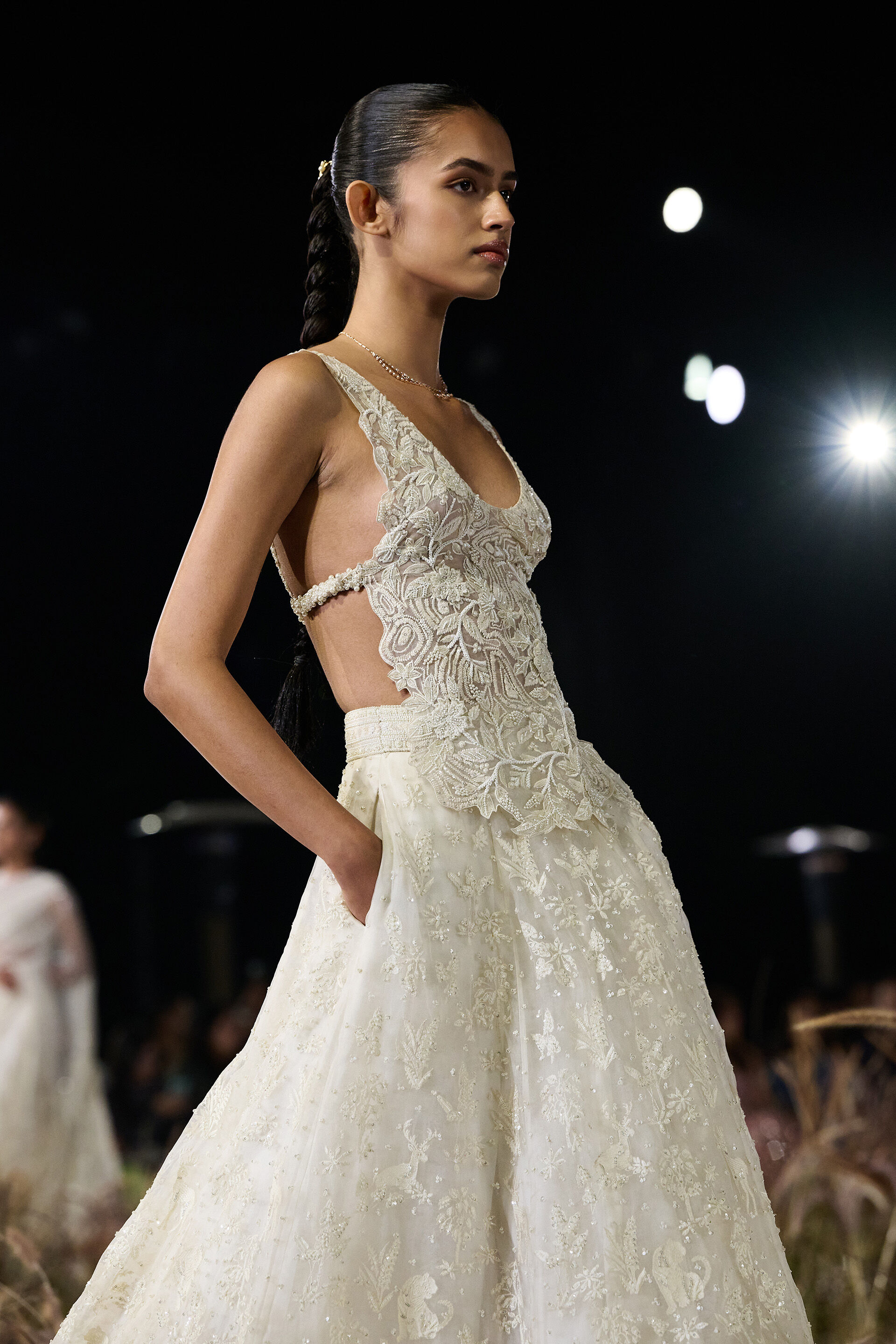 Drysmere Woven Benarasi Skirt Set - Ivory, Ivory, image 5