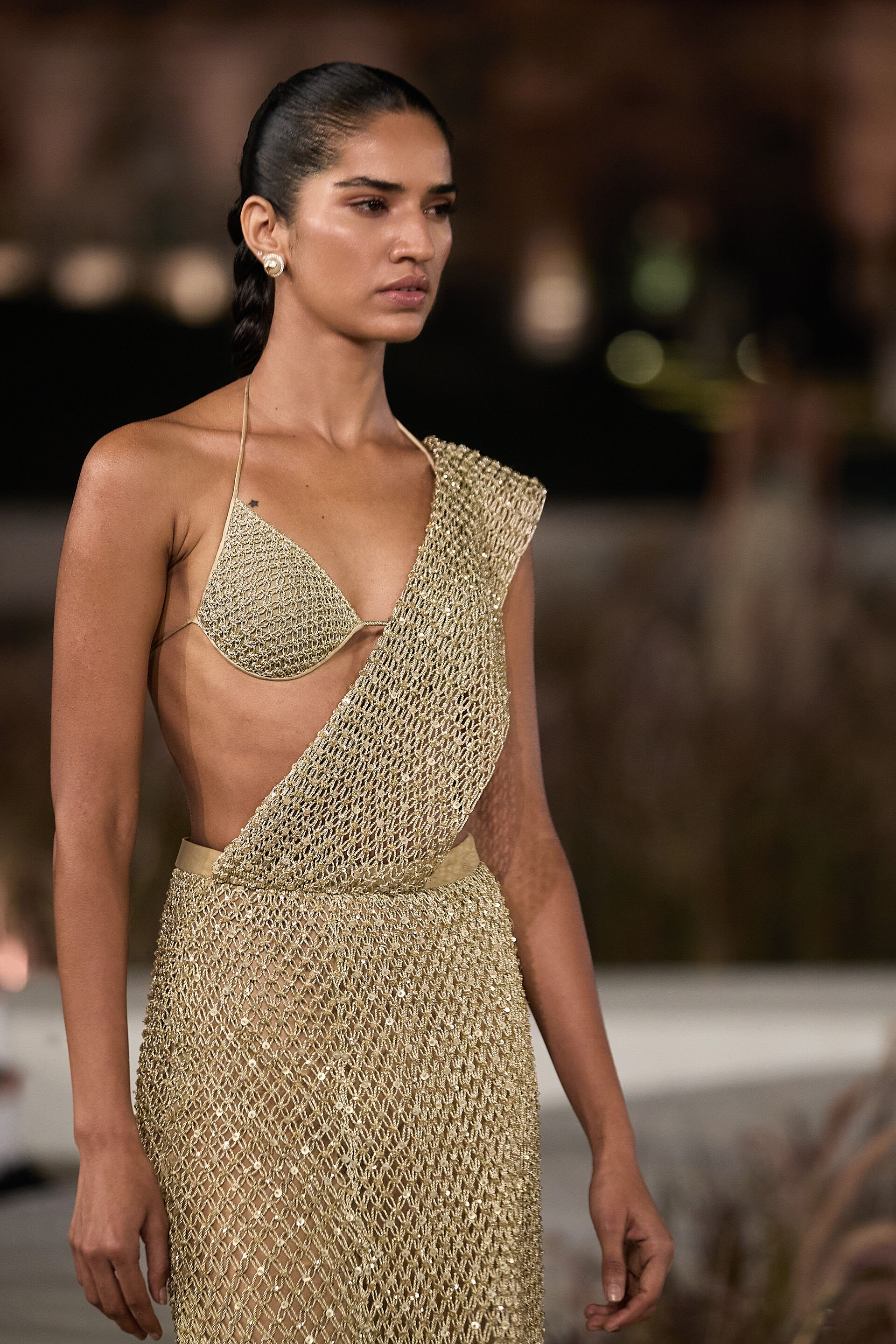 Kimbra Macrame Pre-draped Saree - Gold, Gold, image 2