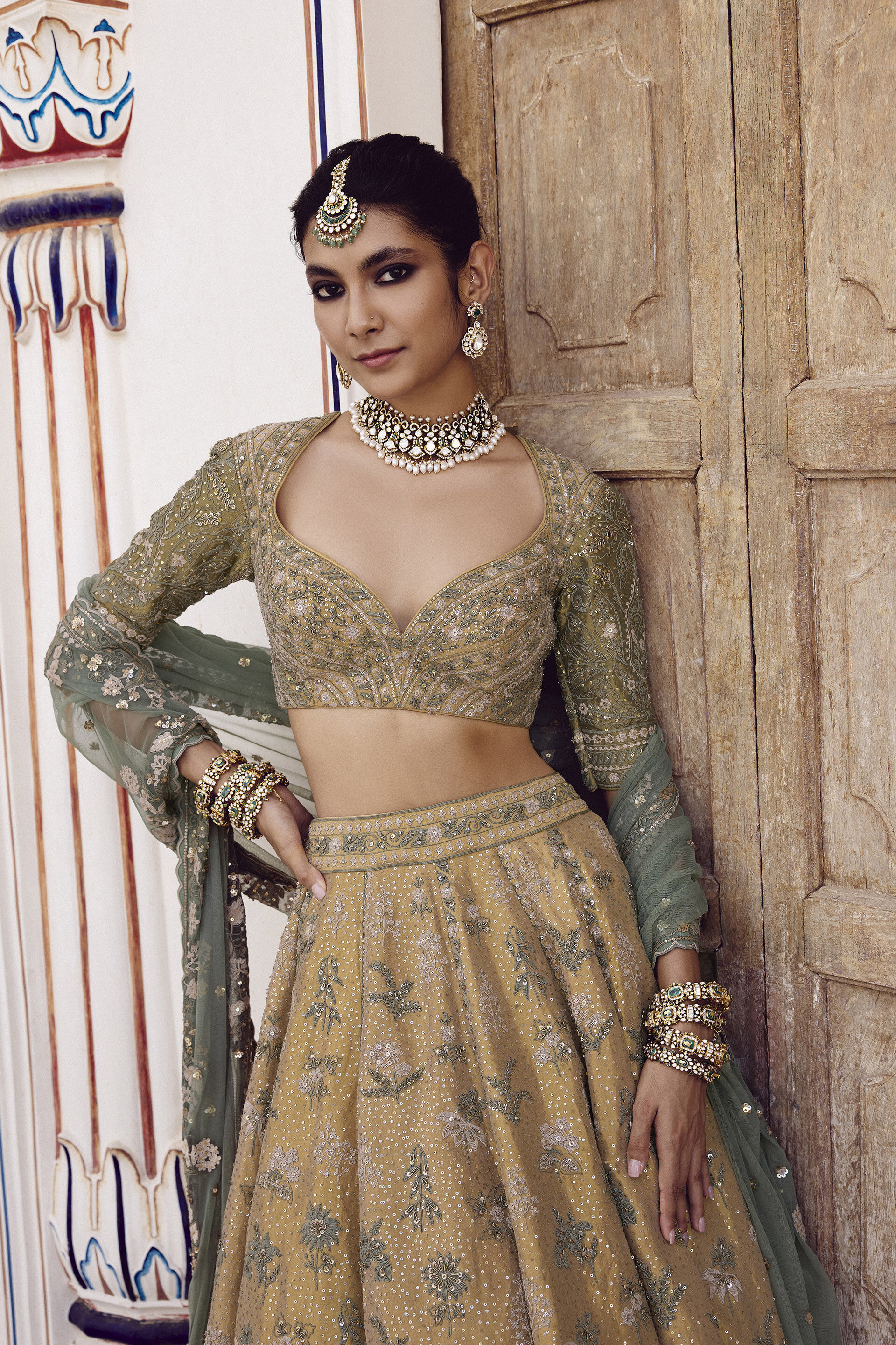 Ikshita Embroidered Silk Lehenga Set - Gold, Gold, image 4