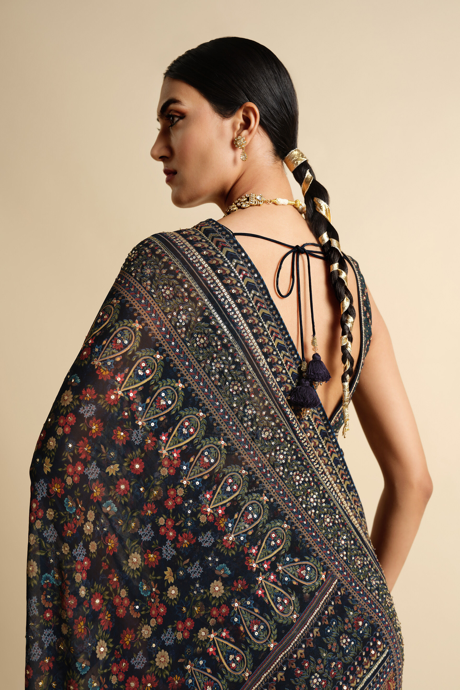 Amalaka Sequin Georgette Saree - Blue, Blue, image 6