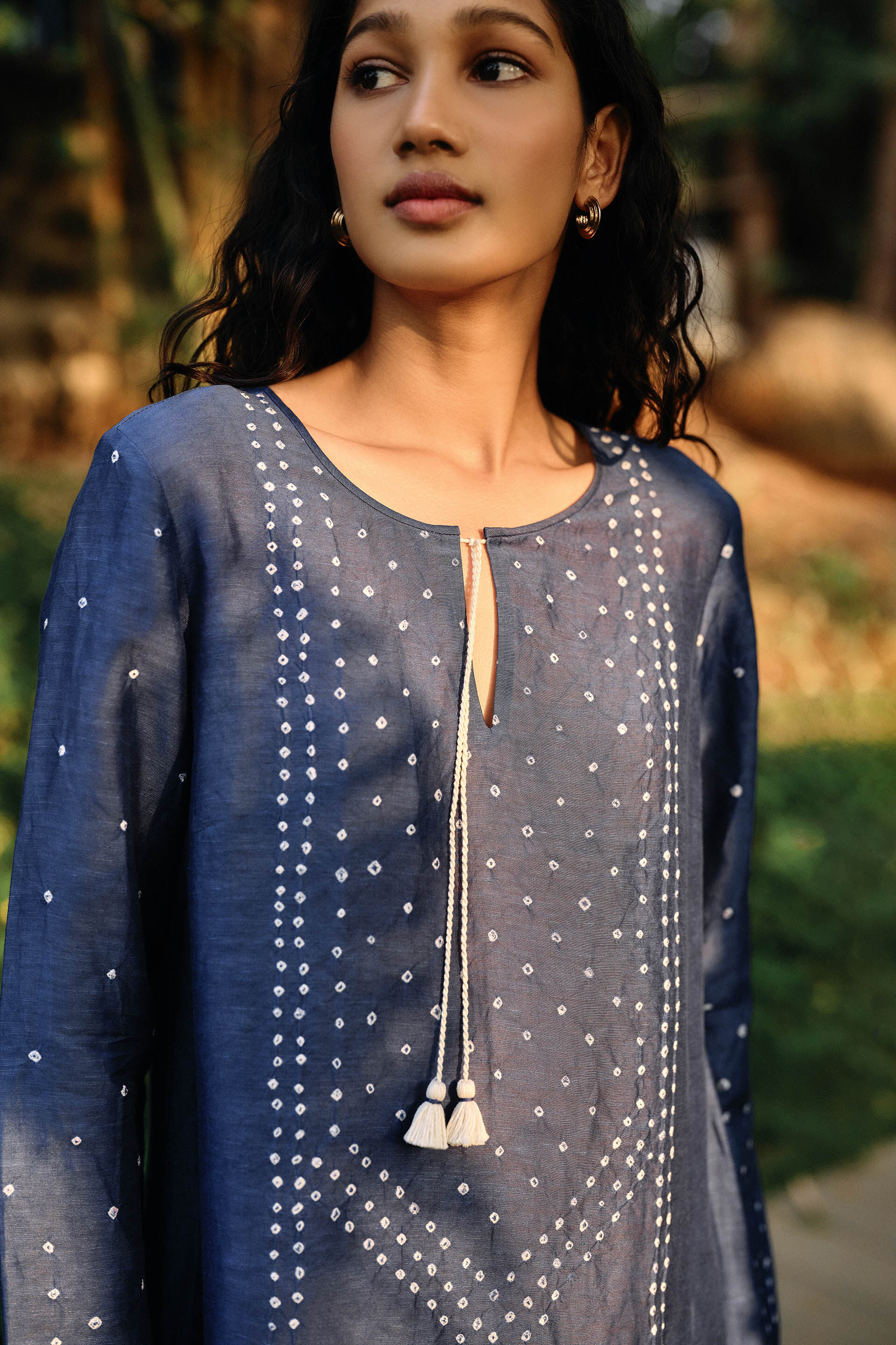 Coast Handcrafted Bandhani Linen Kaftan -&nbsp;Indigo, Indigo, image 3