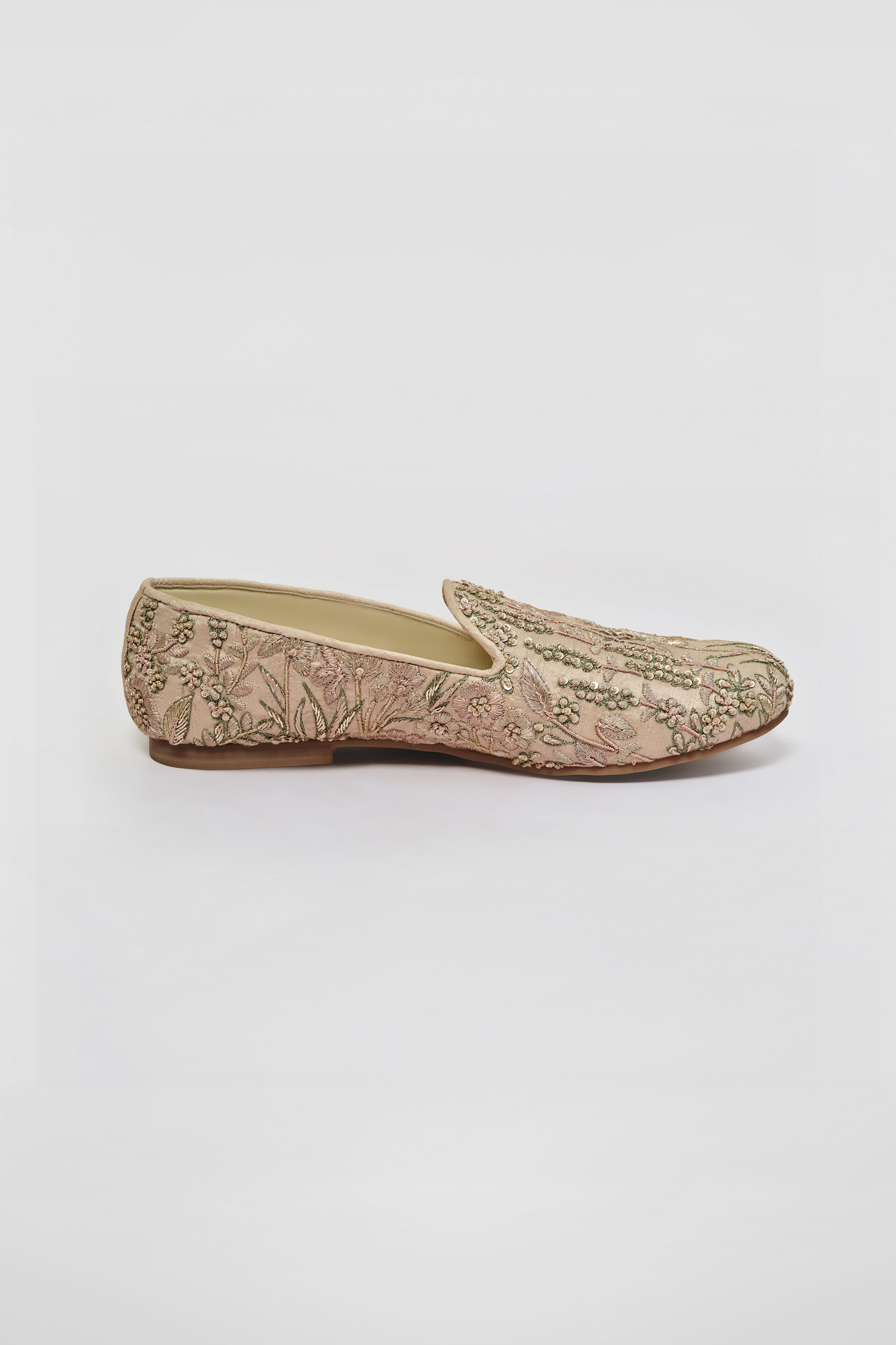 Shahrazad Embroidered Silk Mojris - Champagne, Champagne, image 3