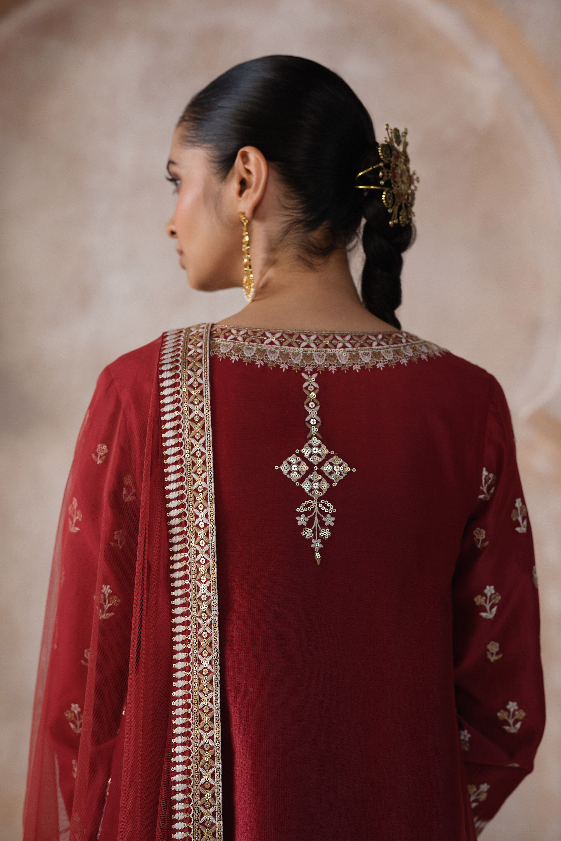 Shanvika Embroidered Silk Suit Set - Red, Red, image 5