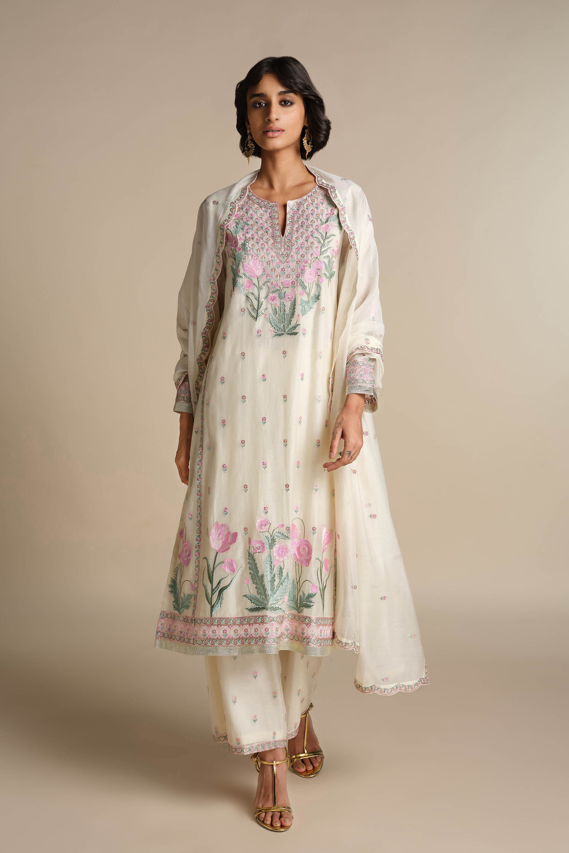 Libna Embroidered Mul Suit Set - White, Multi, image 1