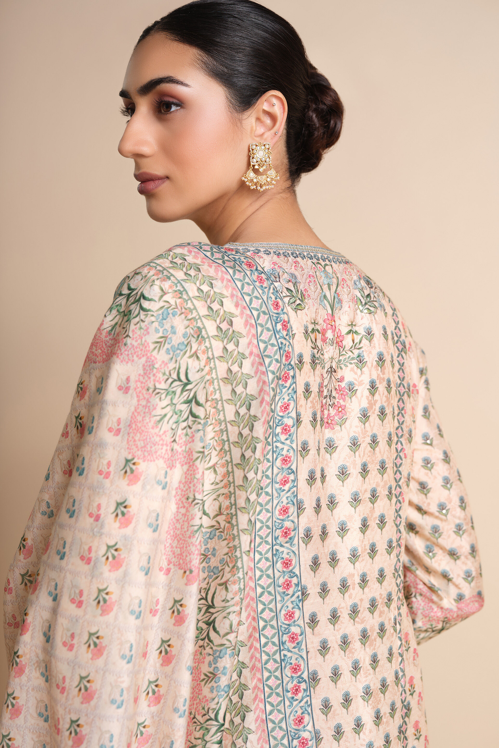 Indivarini Printed Silk Anarkali - Ivory, Ivory, image 6