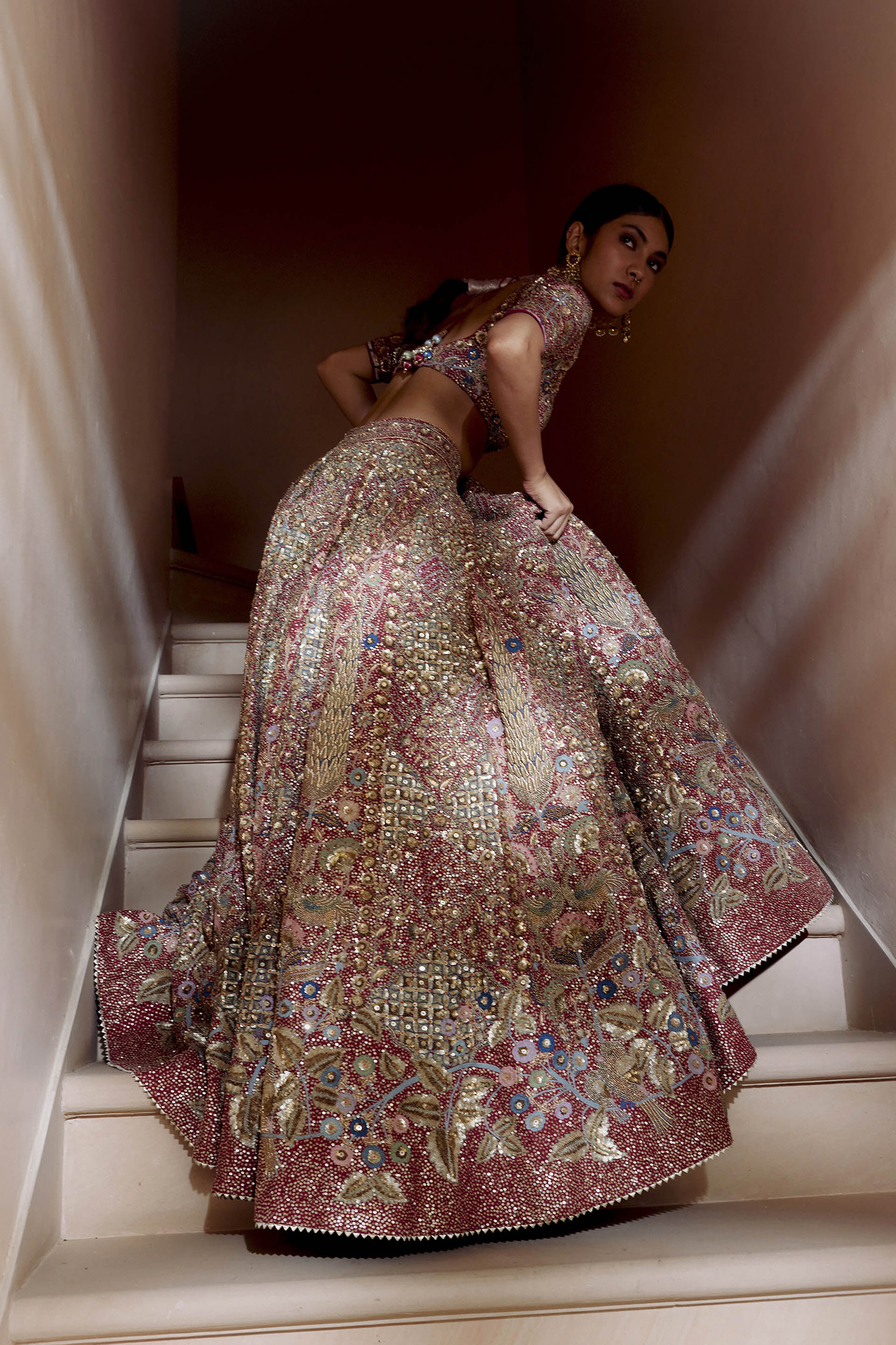 Avani Zardozi Silk Lehenga - Wine