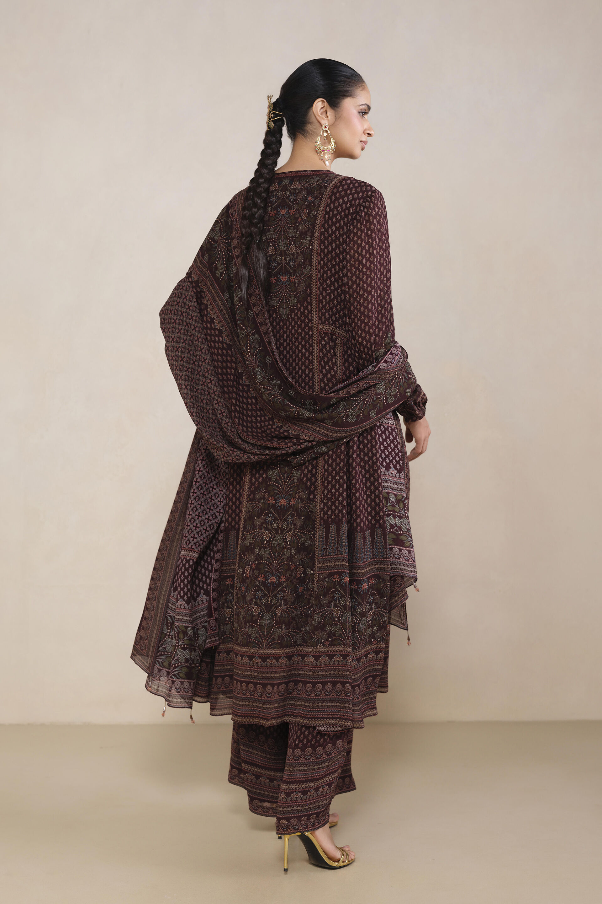 Diya Printed Suit Set in Wine, Wine, image 2