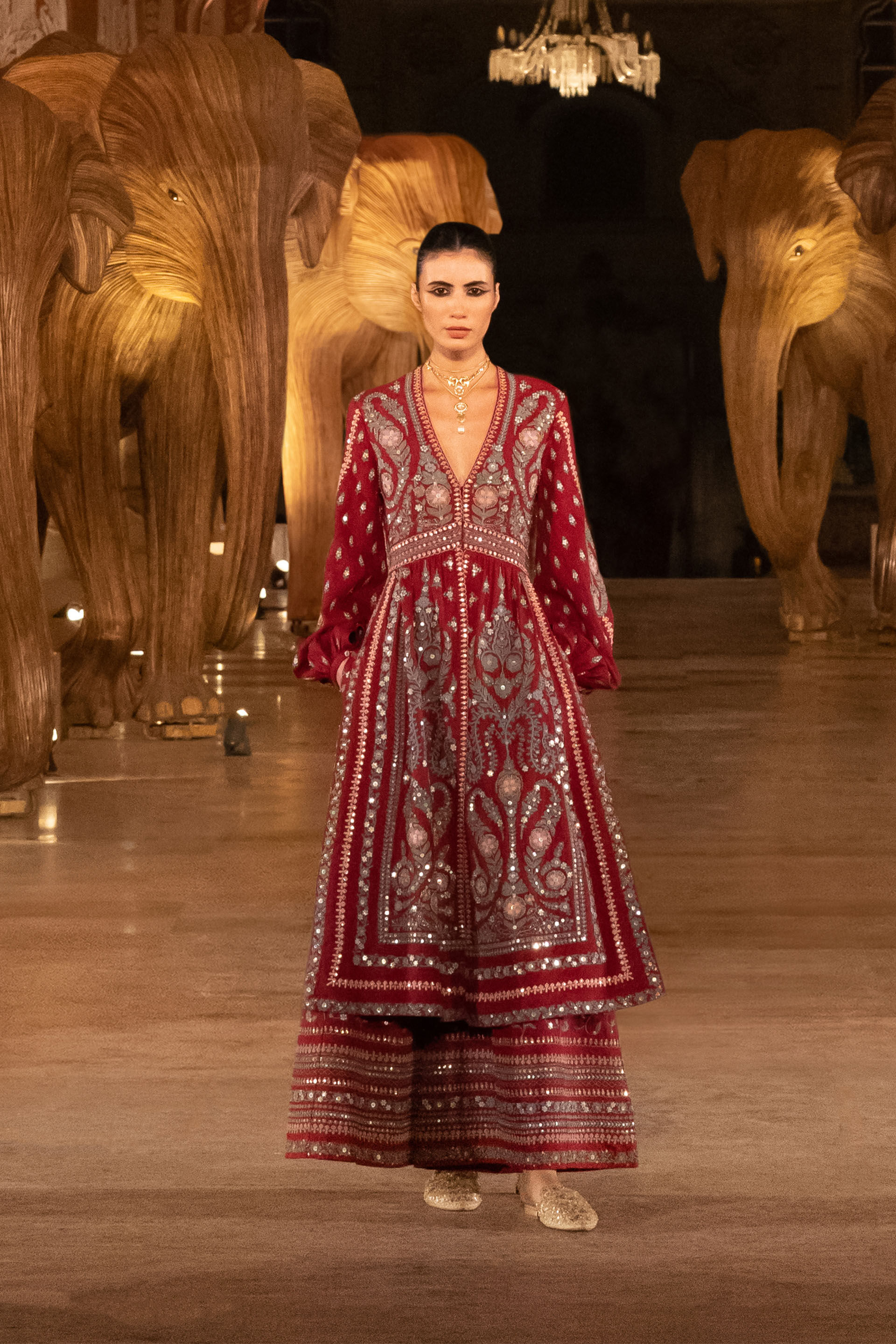 Into The Wilderness Zardozi & Cord Silk Kurta Set - Wine, Wine, image 8