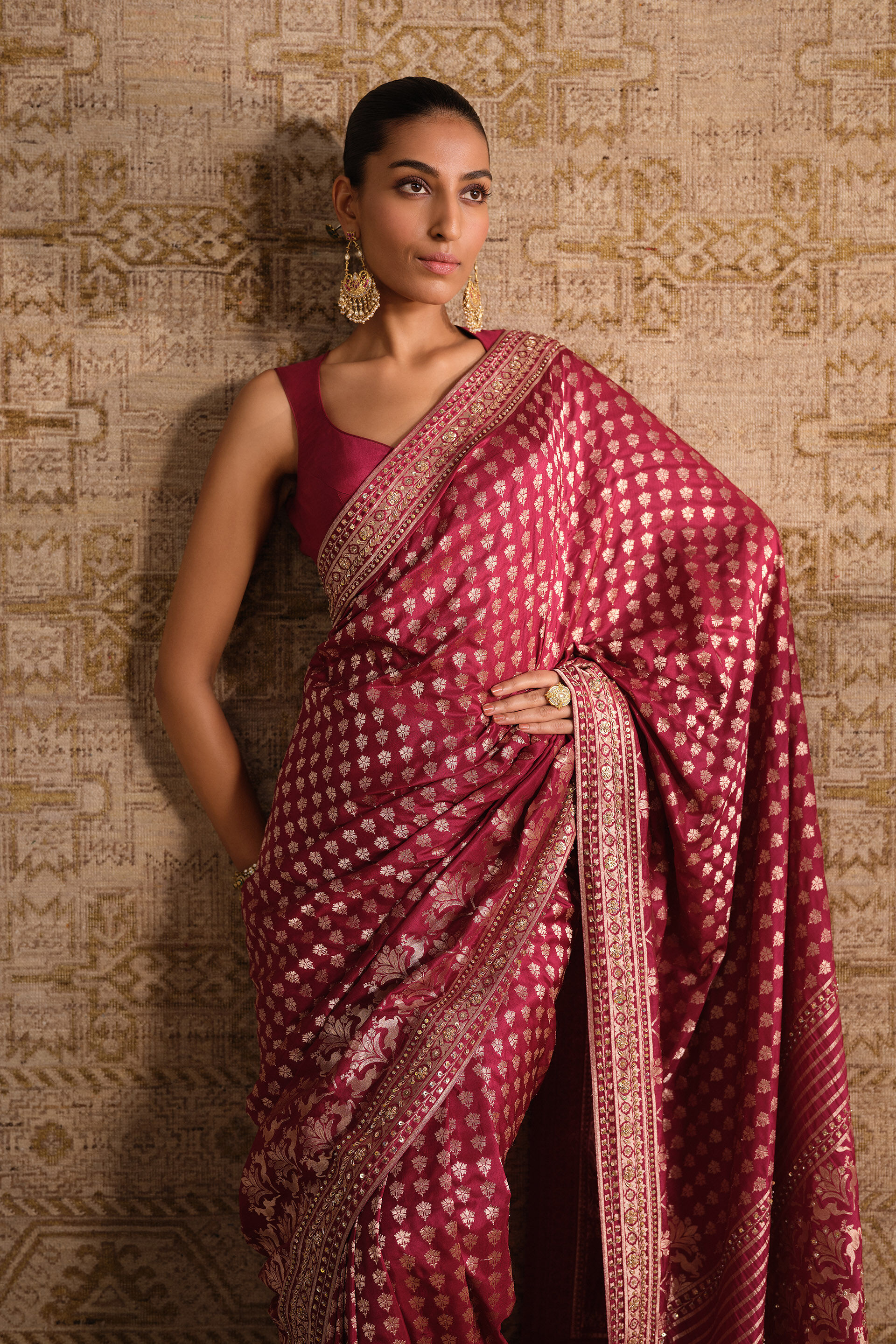 Suvrata Handwoven Benarasi Silk Saree, Ruby, image 5
