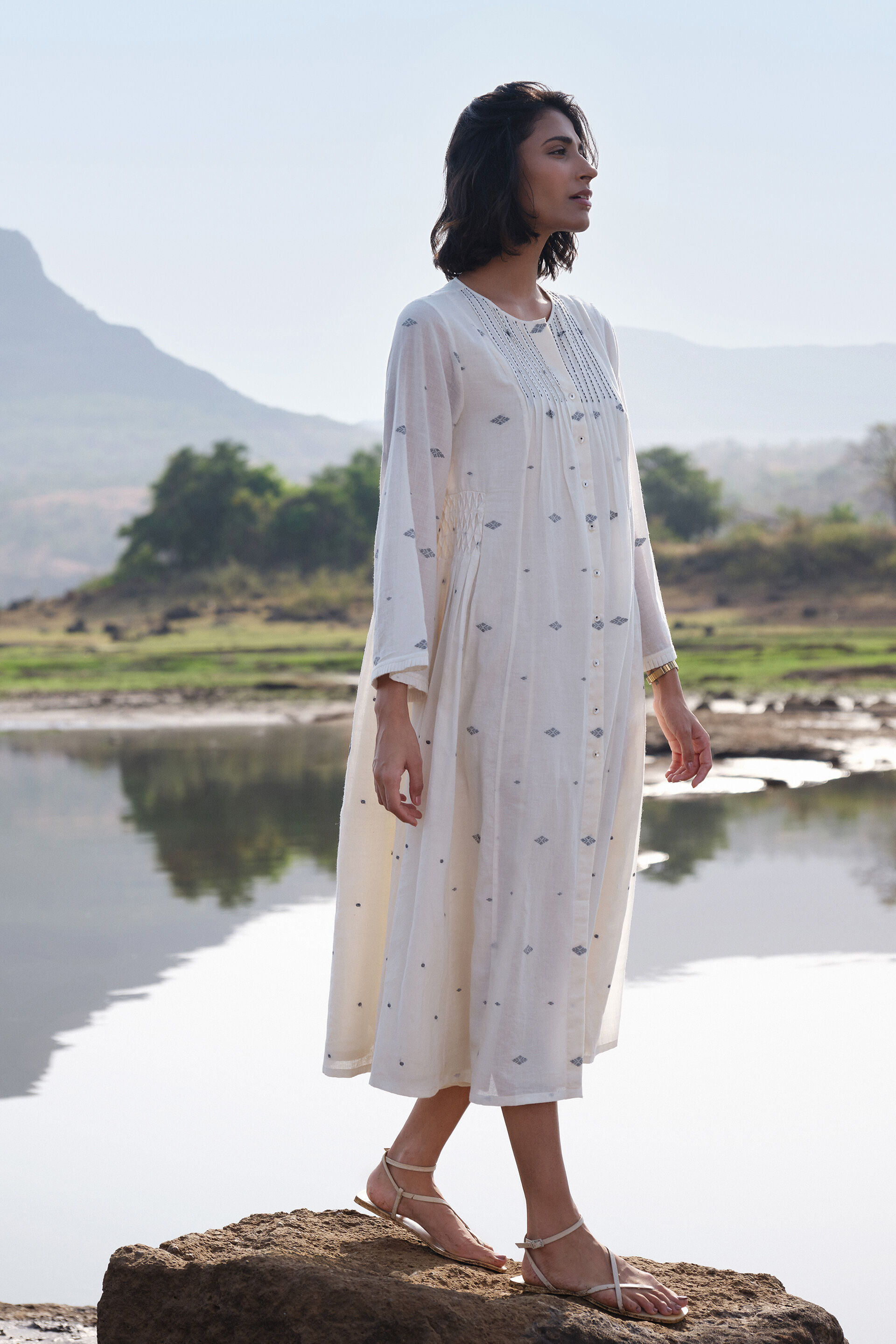 Highland Handwoven Jamdani Dress - Ivory, Ivory, image 5