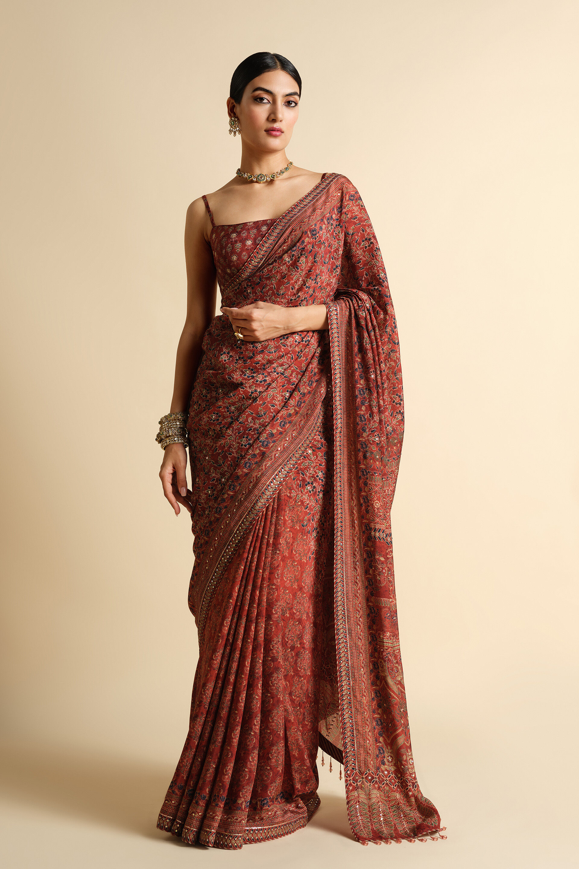 Apramiti Sequin Saree, Red, image 1