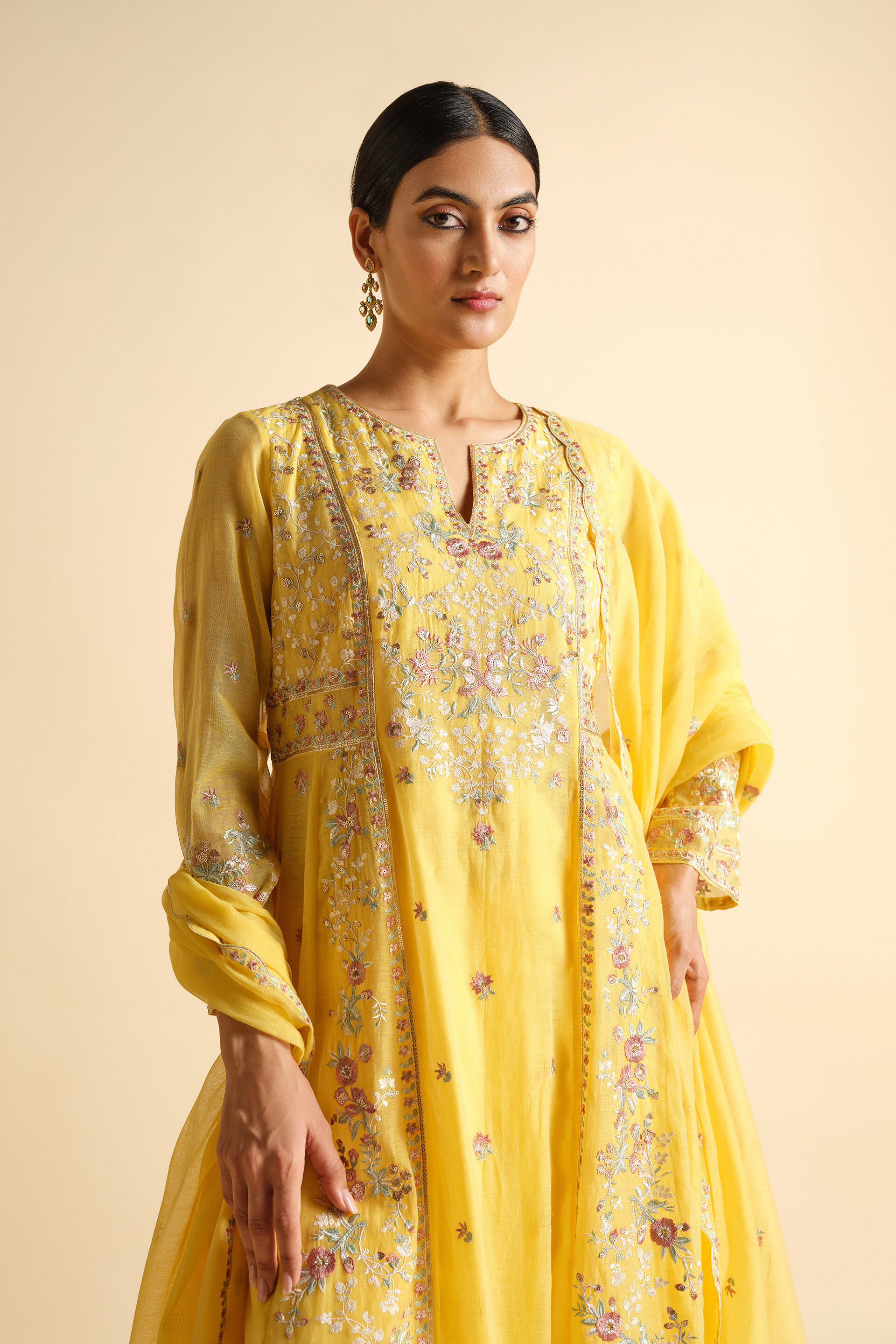 Zareen Embroidered Mul Suit Set - Yellow, Yellow, image 4
